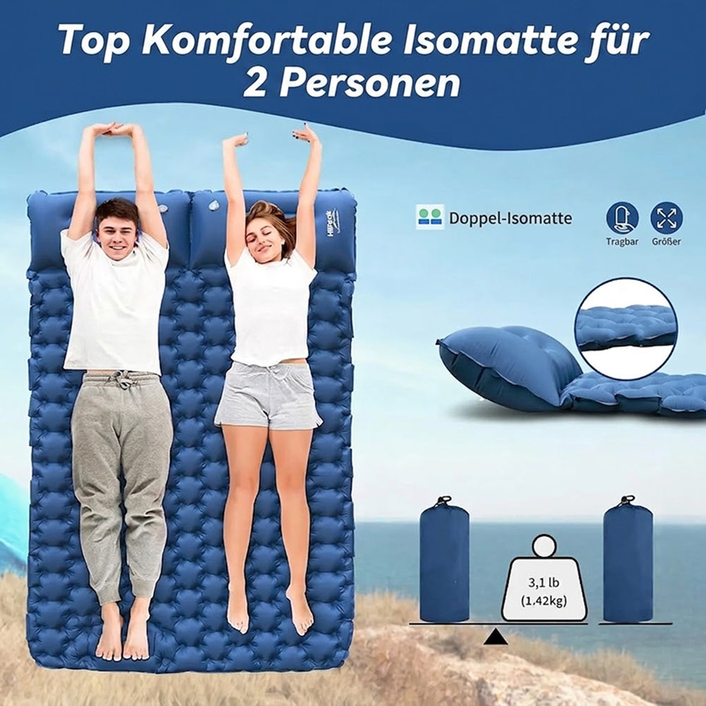 Pärchenläfer Doppel-Campingmatratze mit integrierter Fußpumpe