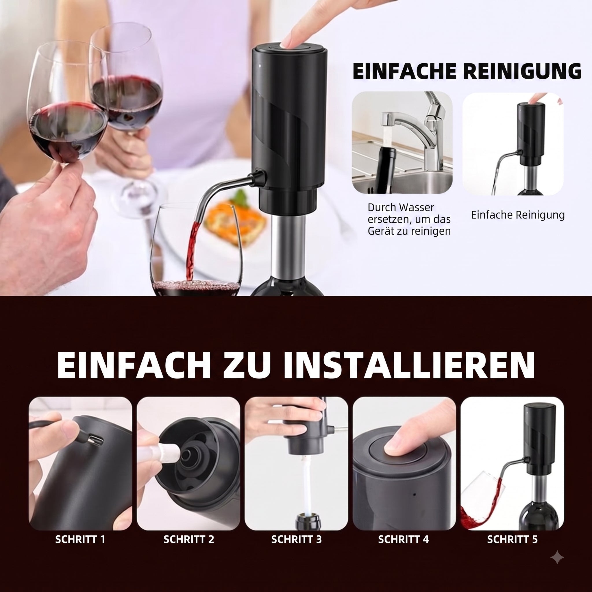 AciWemi Elektrischer Weinbelüfter USB-C Wiederaufladbar