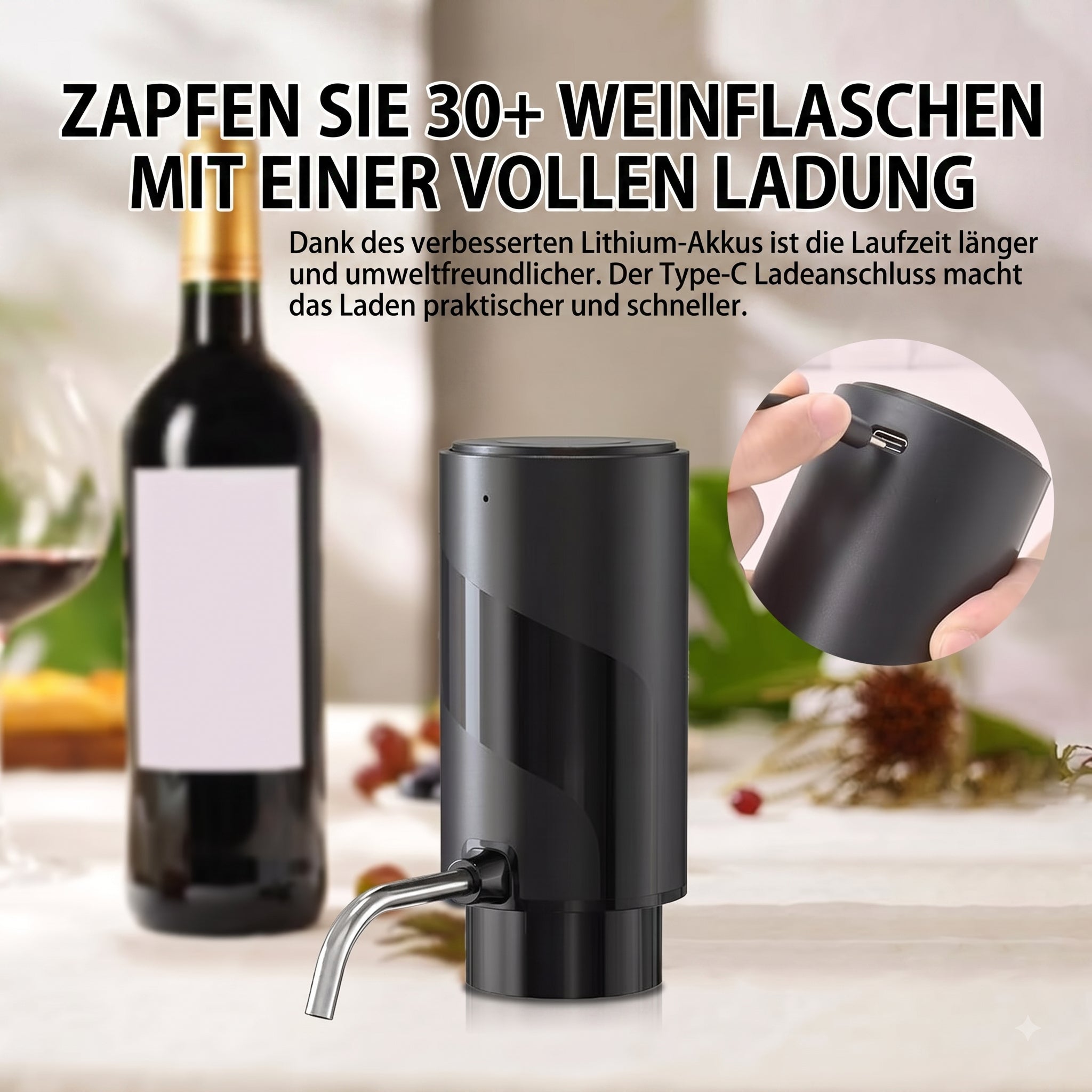 AciWemi Elektrischer Weinbelüfter USB-C Wiederaufladbar