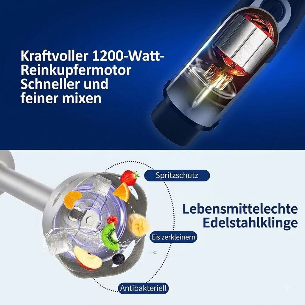 BlenixKi 4-in-1 Stabmixer Set mit 6 Geschwindigkeiten & Turbo