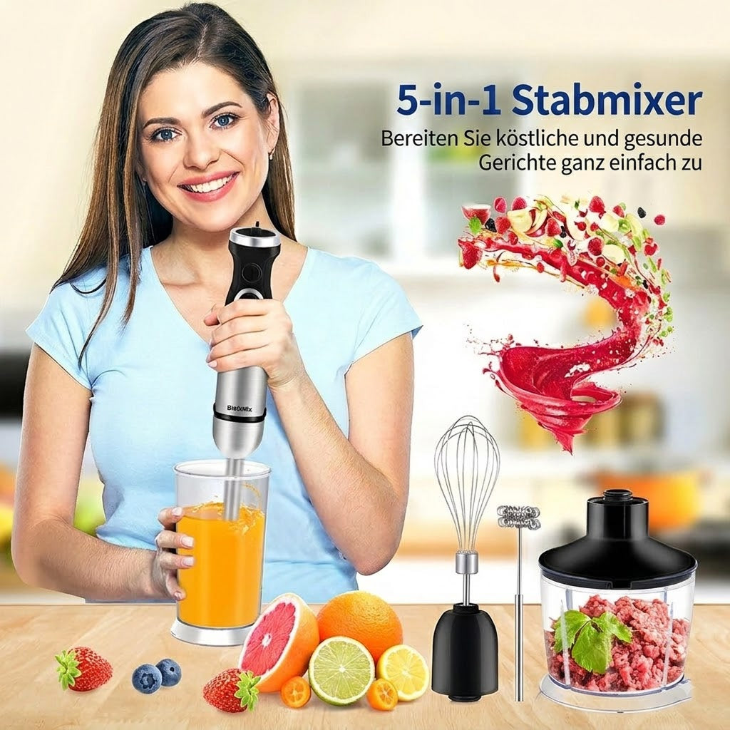BlenixKi 4-in-1 Stabmixer Set mit 6 Geschwindigkeiten & Turbo