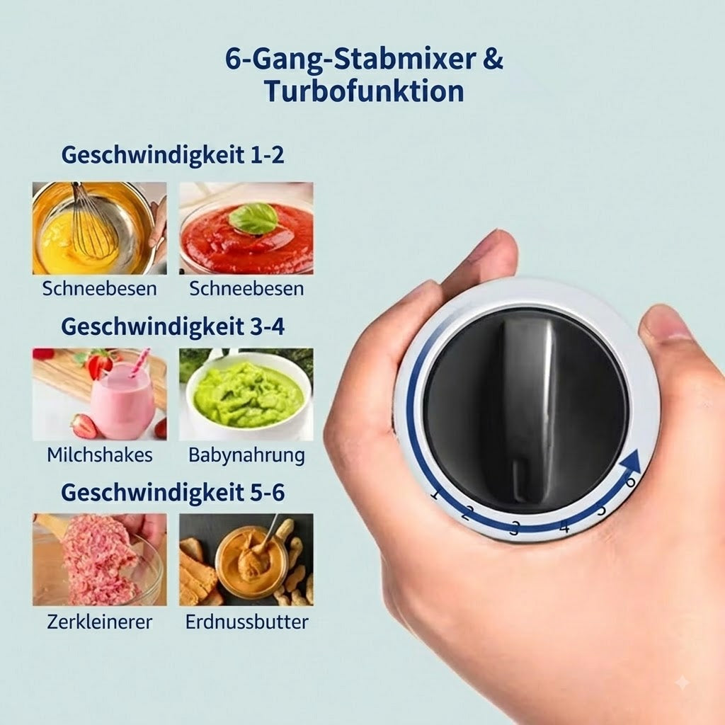 BlenixKi 4-in-1 Stabmixer Set mit 6 Geschwindigkeiten & Turbo