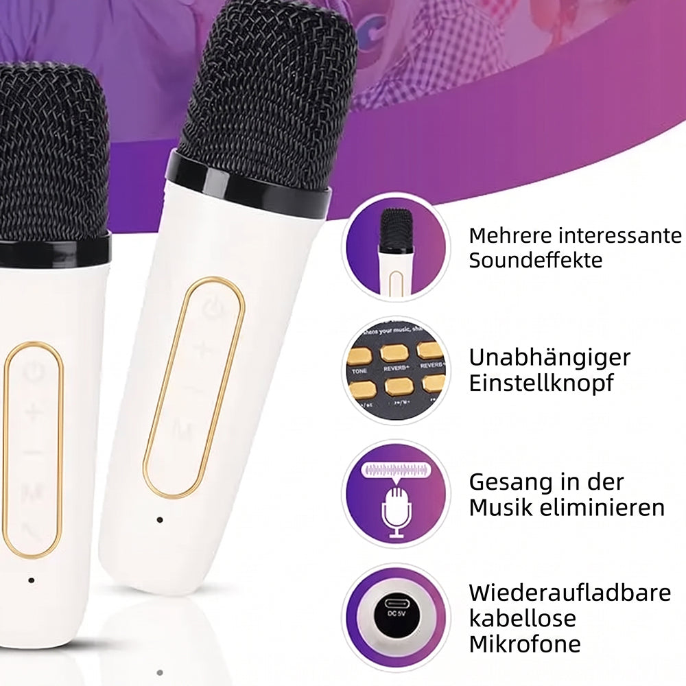BühMikro Karaoke-Maschine: 360° Stereo, Bluetooth 5.3 & 2 Mikrofone