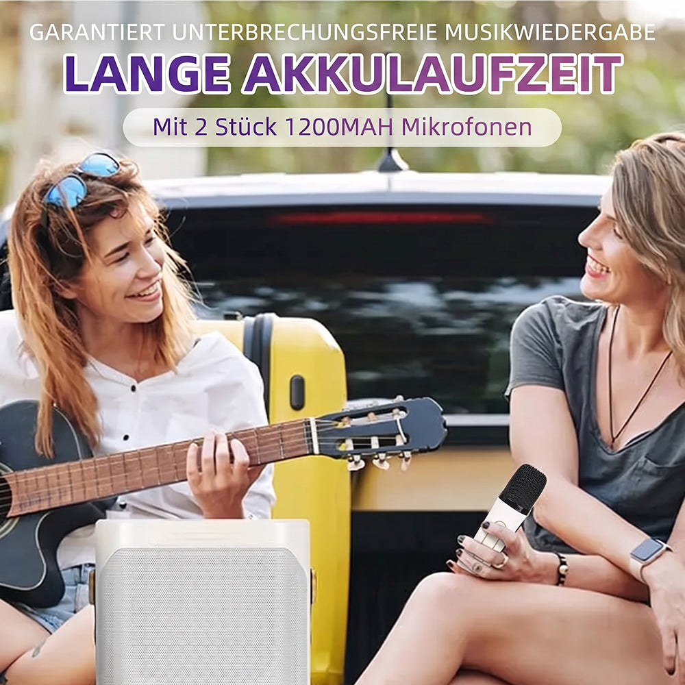 BühMikro Karaoke-Maschine: 360° Stereo, Bluetooth 5.3 & 2 Mikrofone