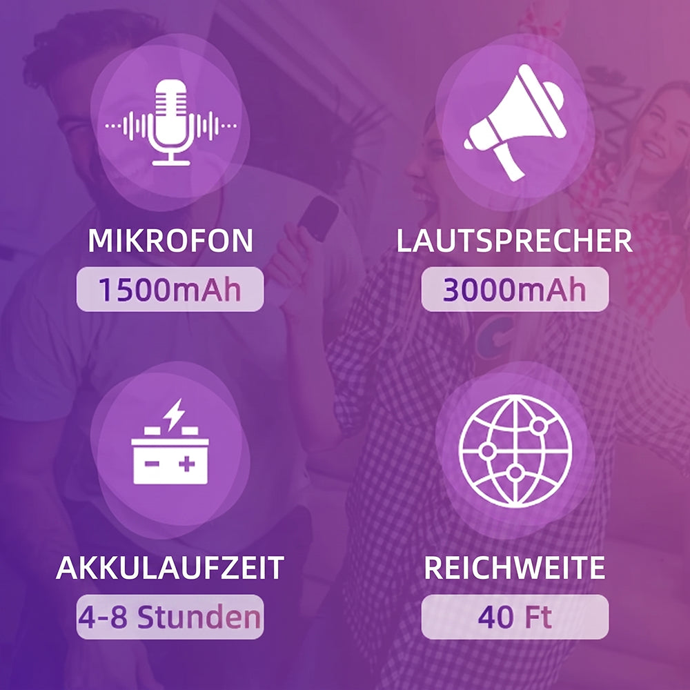 BühMikro Karaoke-Maschine: 360° Stereo, Bluetooth 5.3 & 2 Mikrofone