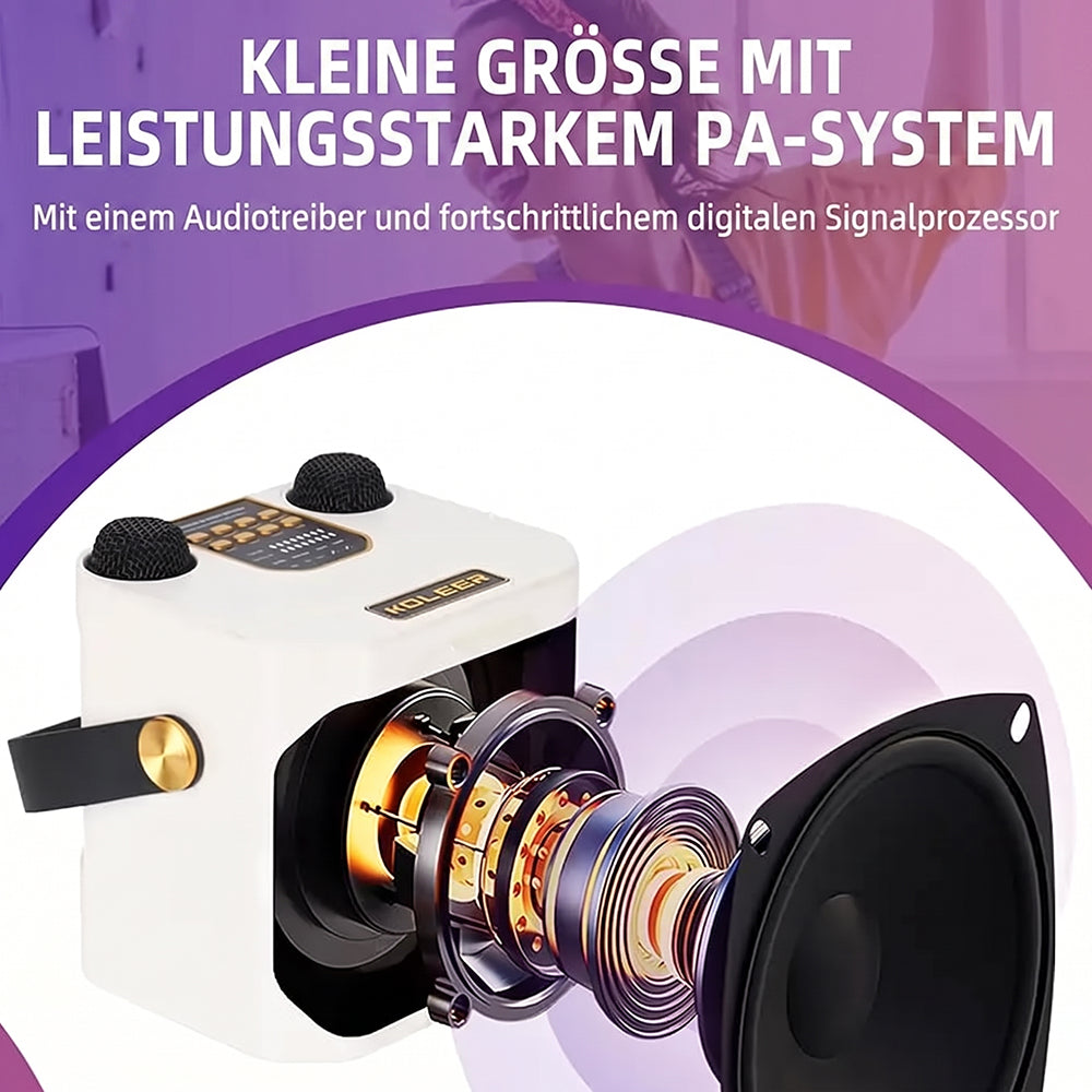 BühMikro Karaoke-Maschine: 360° Stereo, Bluetooth 5.3 & 2 Mikrofone