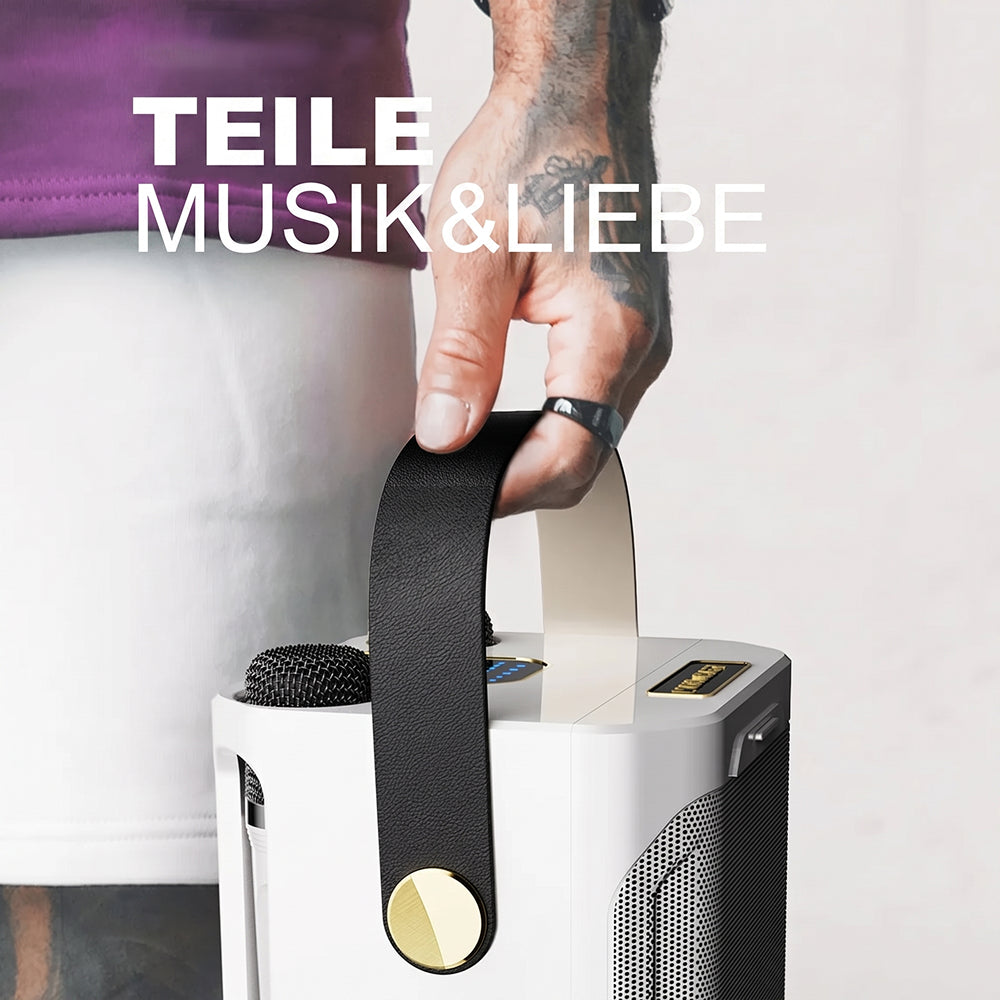 BühMikro Karaoke-Maschine: 360° Stereo, Bluetooth 5.3 & 2 Mikrofone