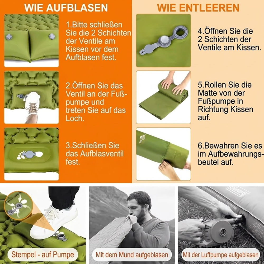 Pärchenläfer Doppel-Campingmatratze mit integrierter Fußpumpe