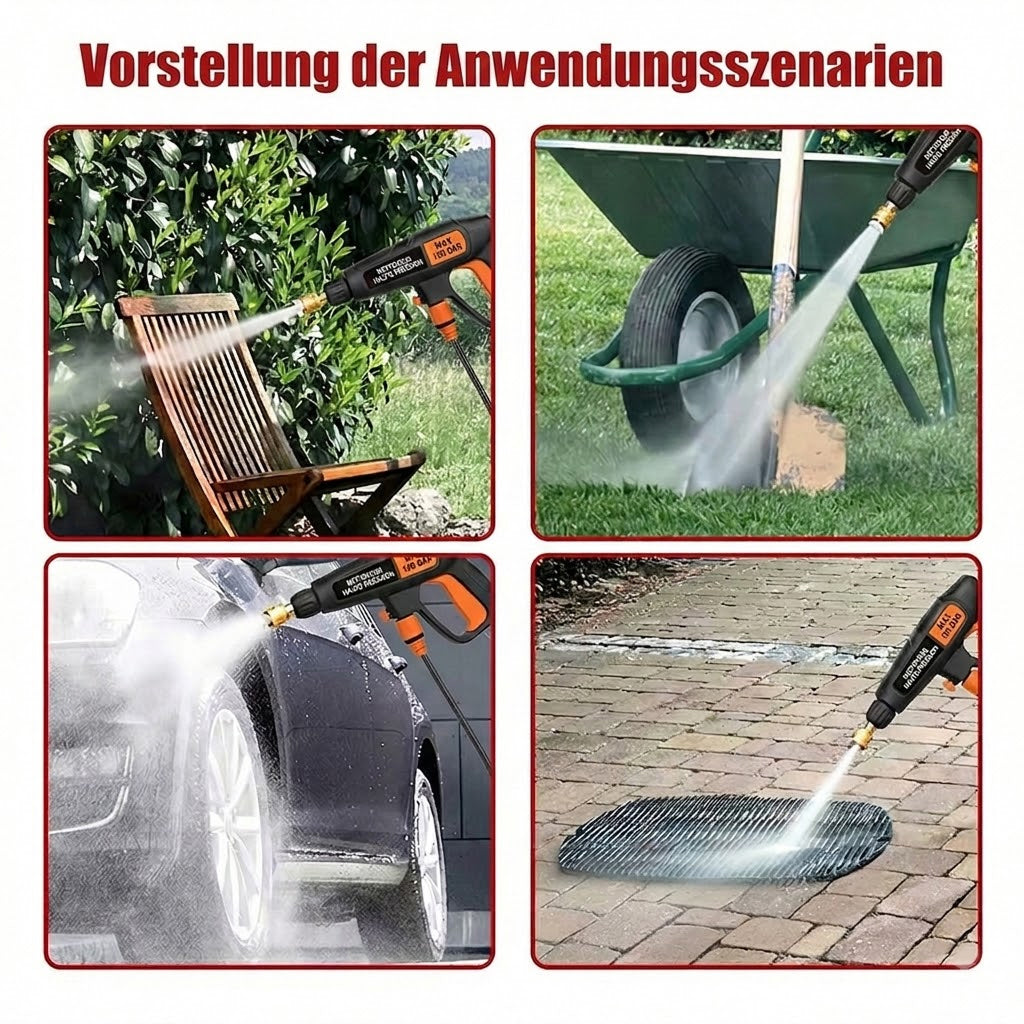 CinoAqua Akku-Hochdruckreiniger 30 Bar 300W mit 2 Akkus