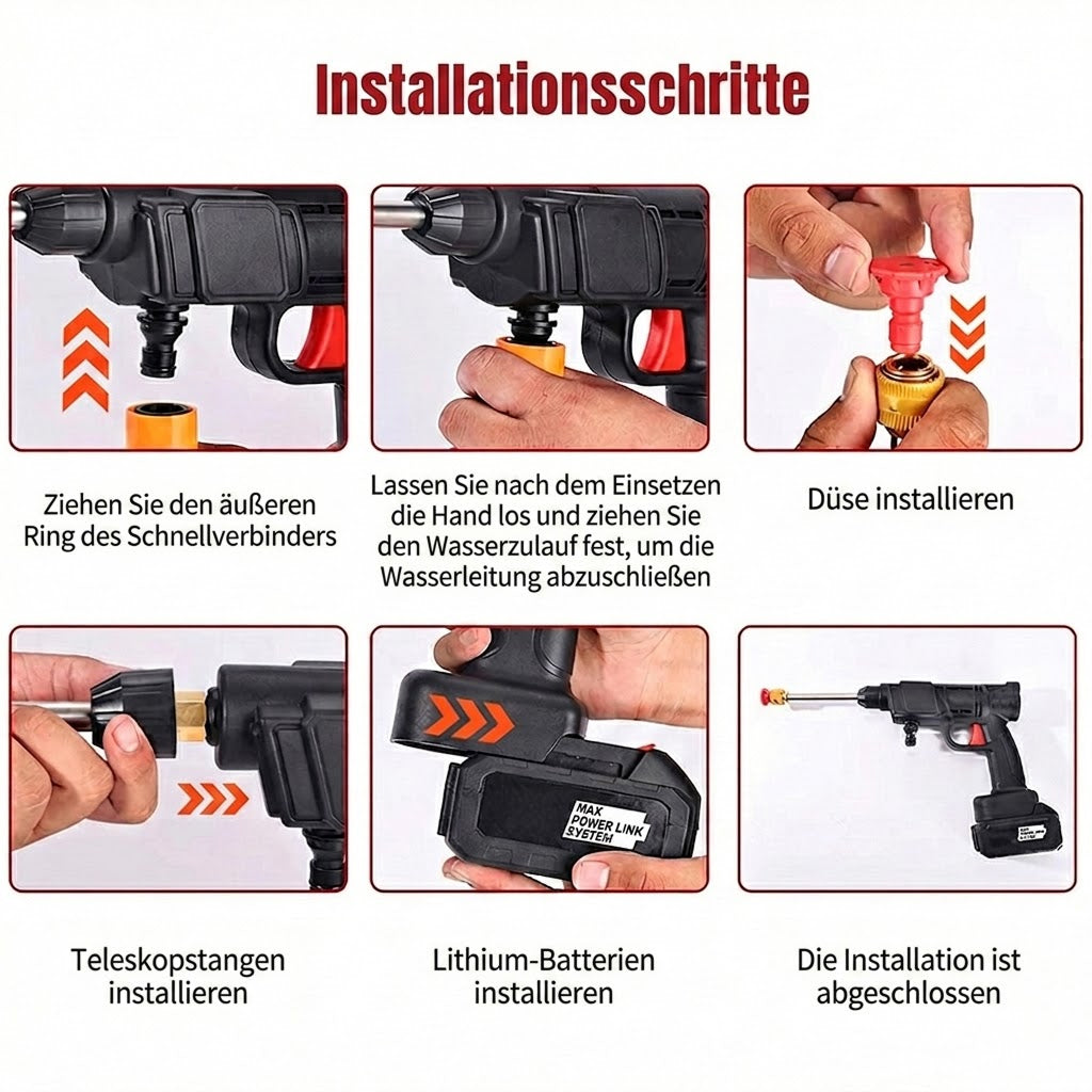 CinoAqua Akku-Hochdruckreiniger 30 Bar 300W mit 2 Akkus