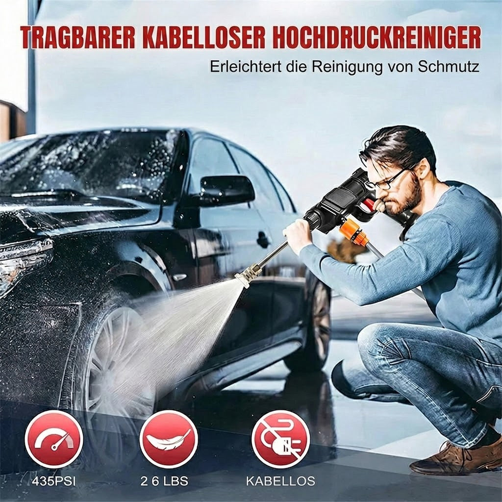 CinoAqua Akku-Hochdruckreiniger 30 Bar 300W mit 2 Akkus
