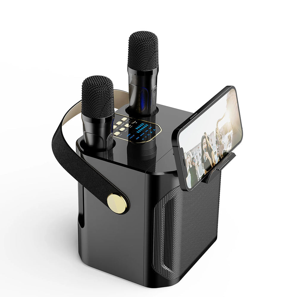 BühMikro Karaoke-Maschine: 360° Stereo, Bluetooth 5.3 & 2 Mikrofone