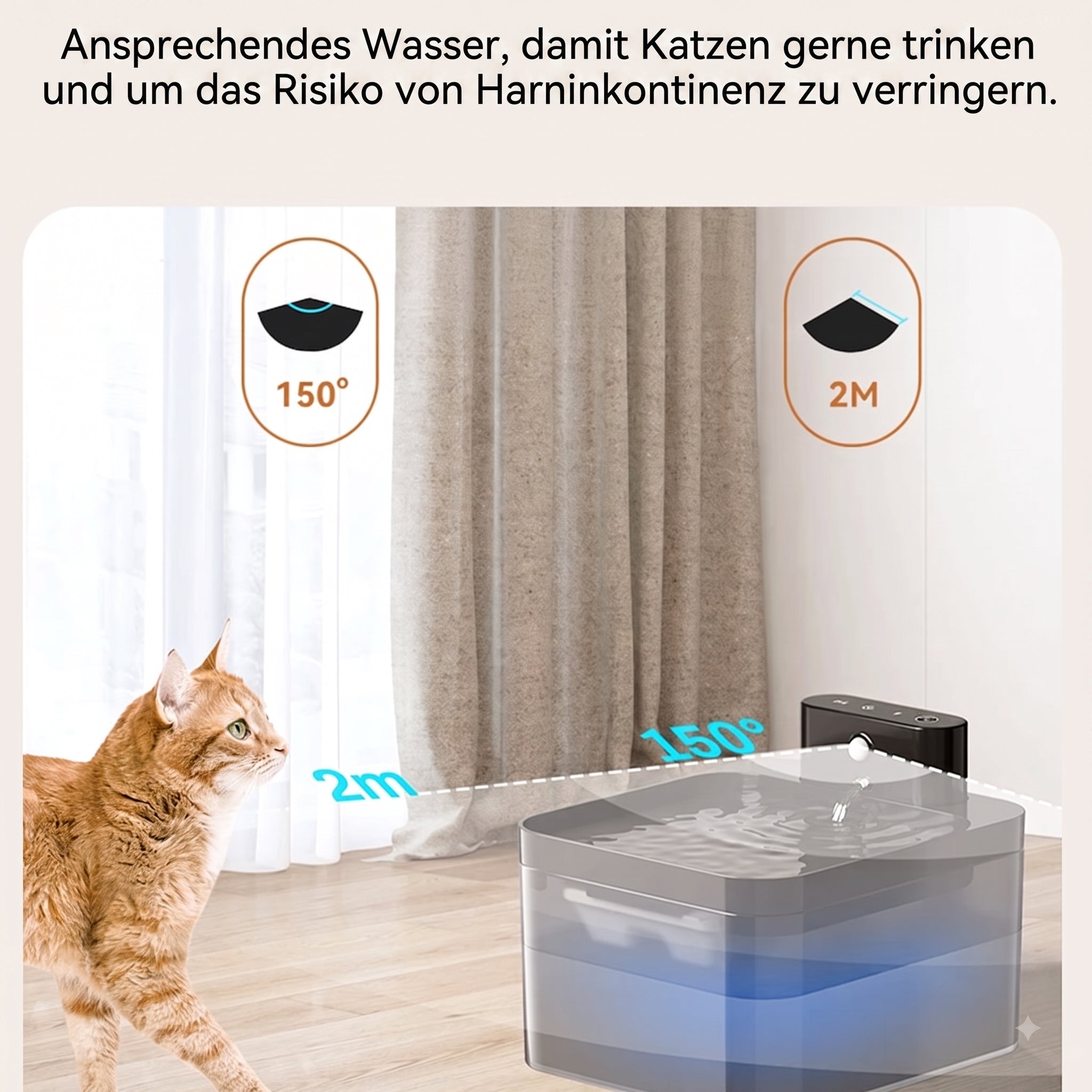 FotivCat Kabelloser Katzenbrunnen 2,2 l, Bewegungssensor, wiederaufladbar (2600 mAh), flüsterleise