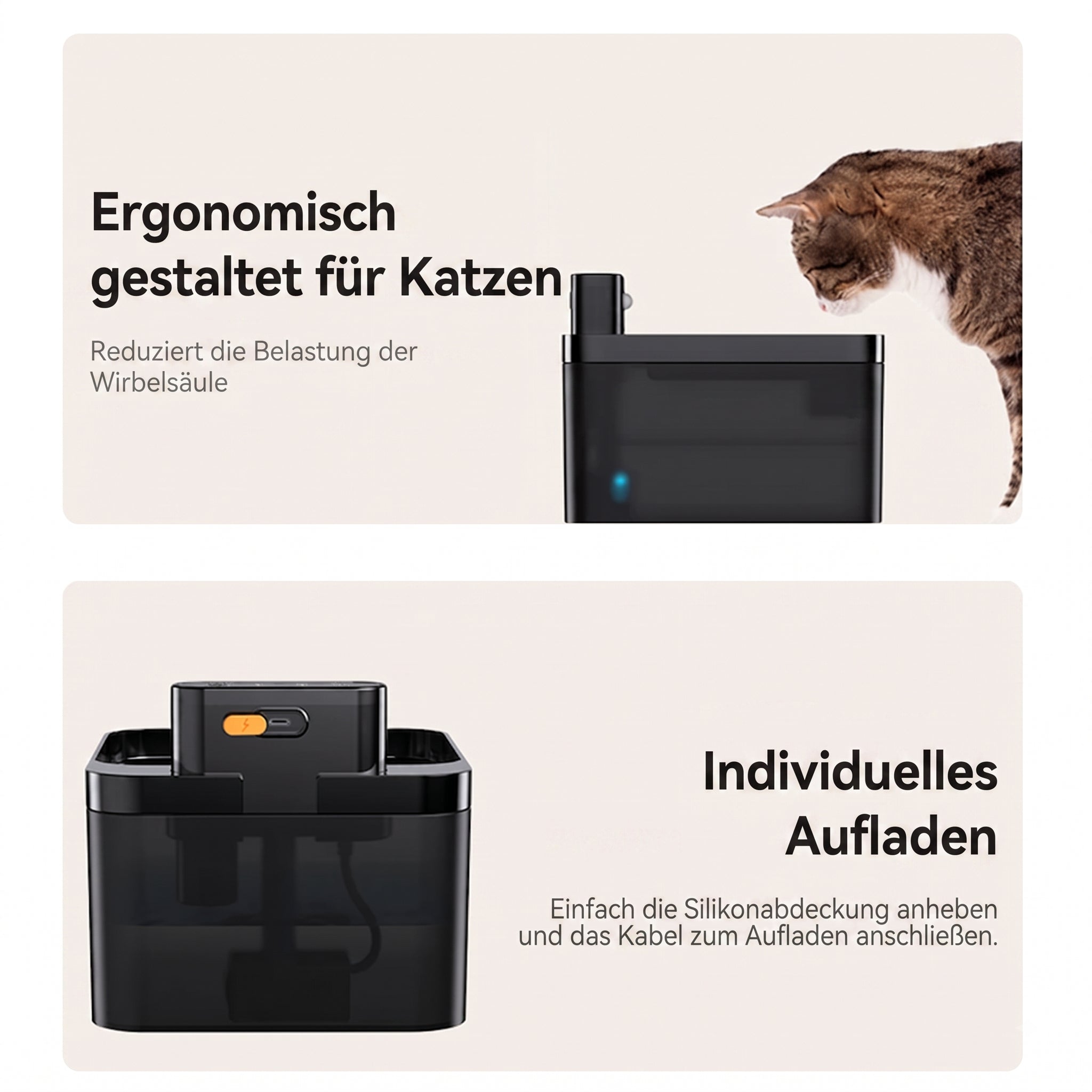 FotivCat Kabelloser Katzenbrunnen 2,2 l, Bewegungssensor, wiederaufladbar (2600 mAh), flüsterleise