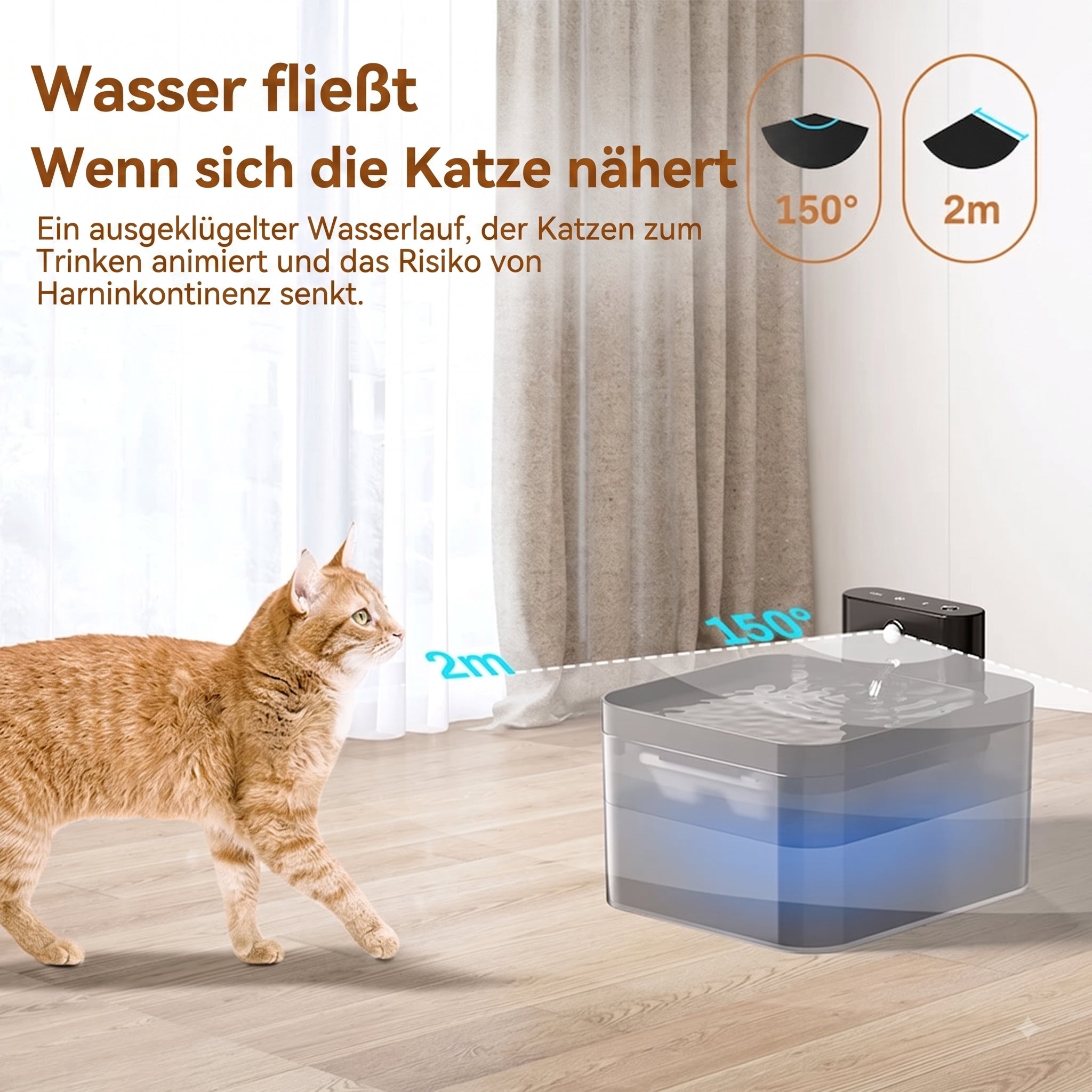 FotivCat Kabelloser Katzenbrunnen 2,2 l, Bewegungssensor, wiederaufladbar (2600 mAh), flüsterleise