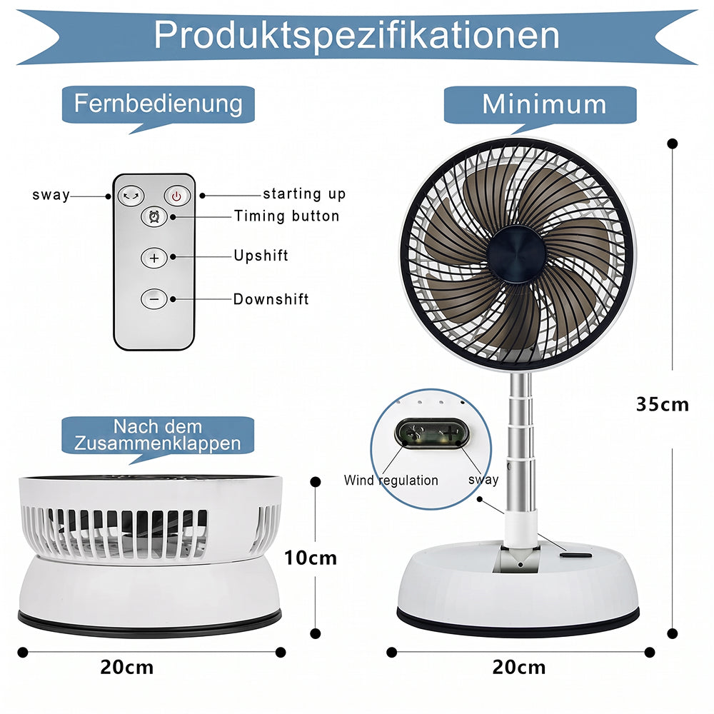 FrisSäule Teleskop-Standventilator mit Akku & Fernbedienung
