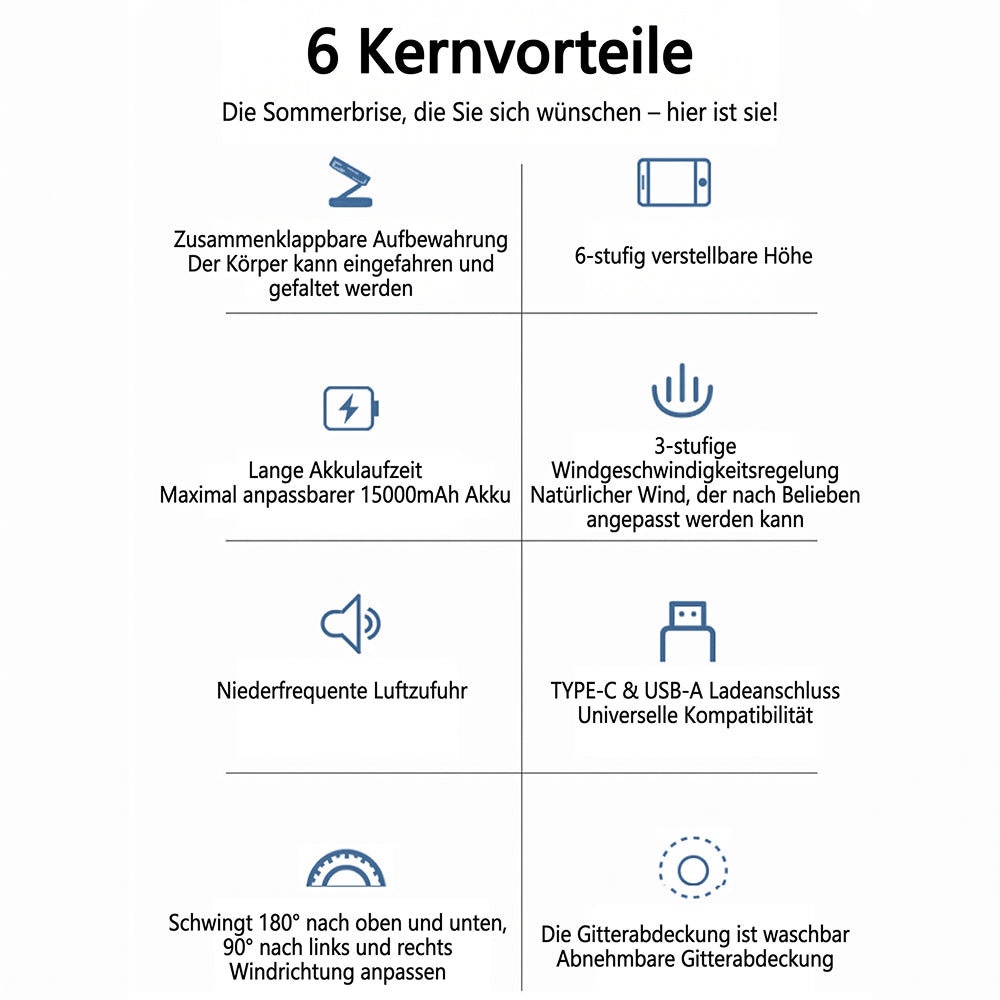 FrisSäule Teleskop-Standventilator mit Akku & Fernbedienung