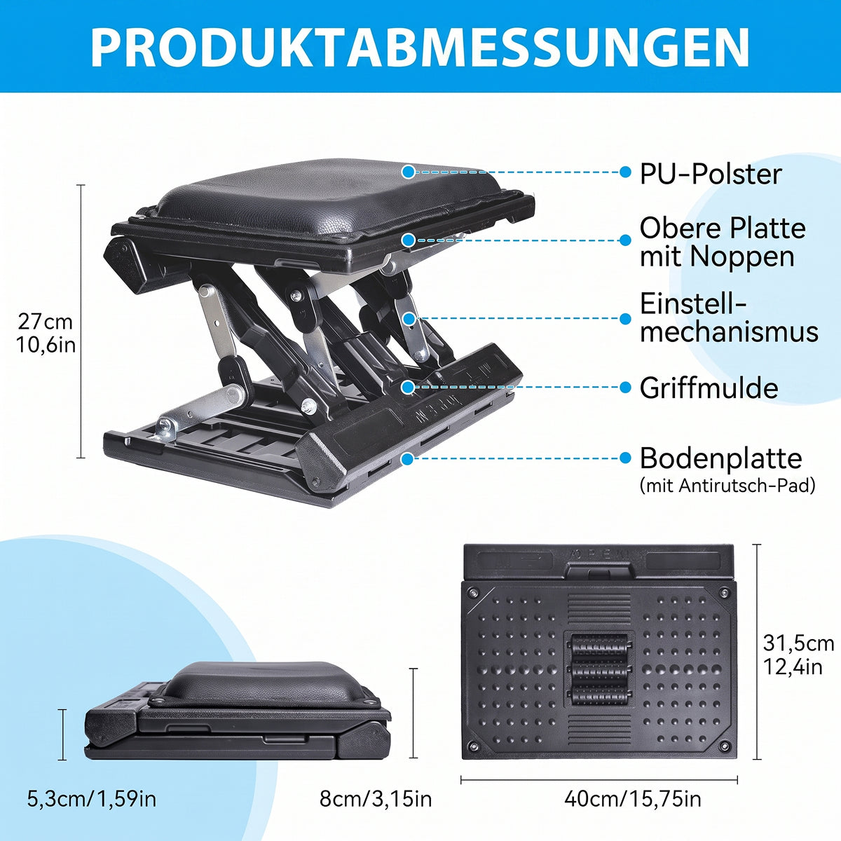 FußeTritt Ergonomische Fußstütze unter dem Schreibtisch