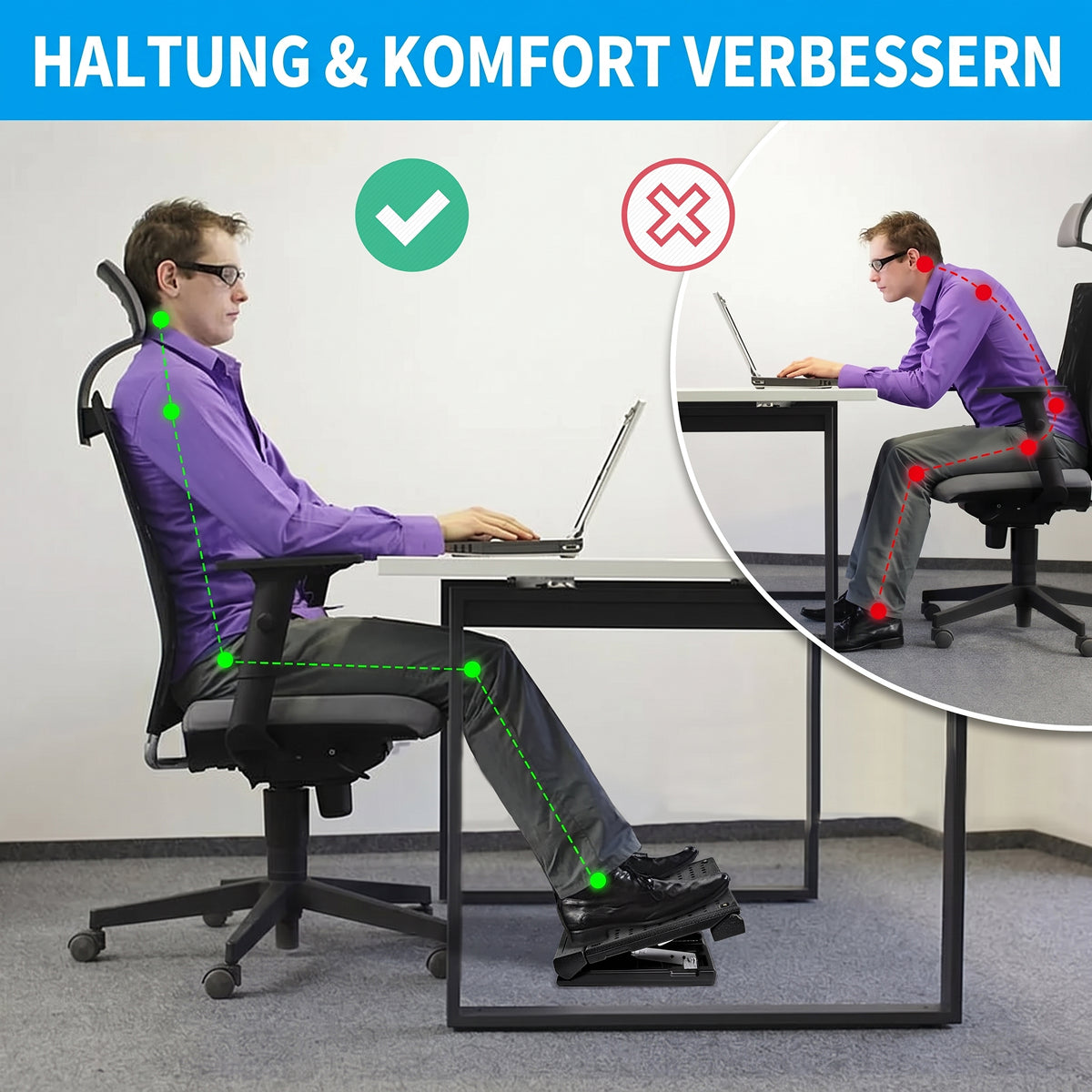 FußeTritt Ergonomische Fußstütze unter dem Schreibtisch