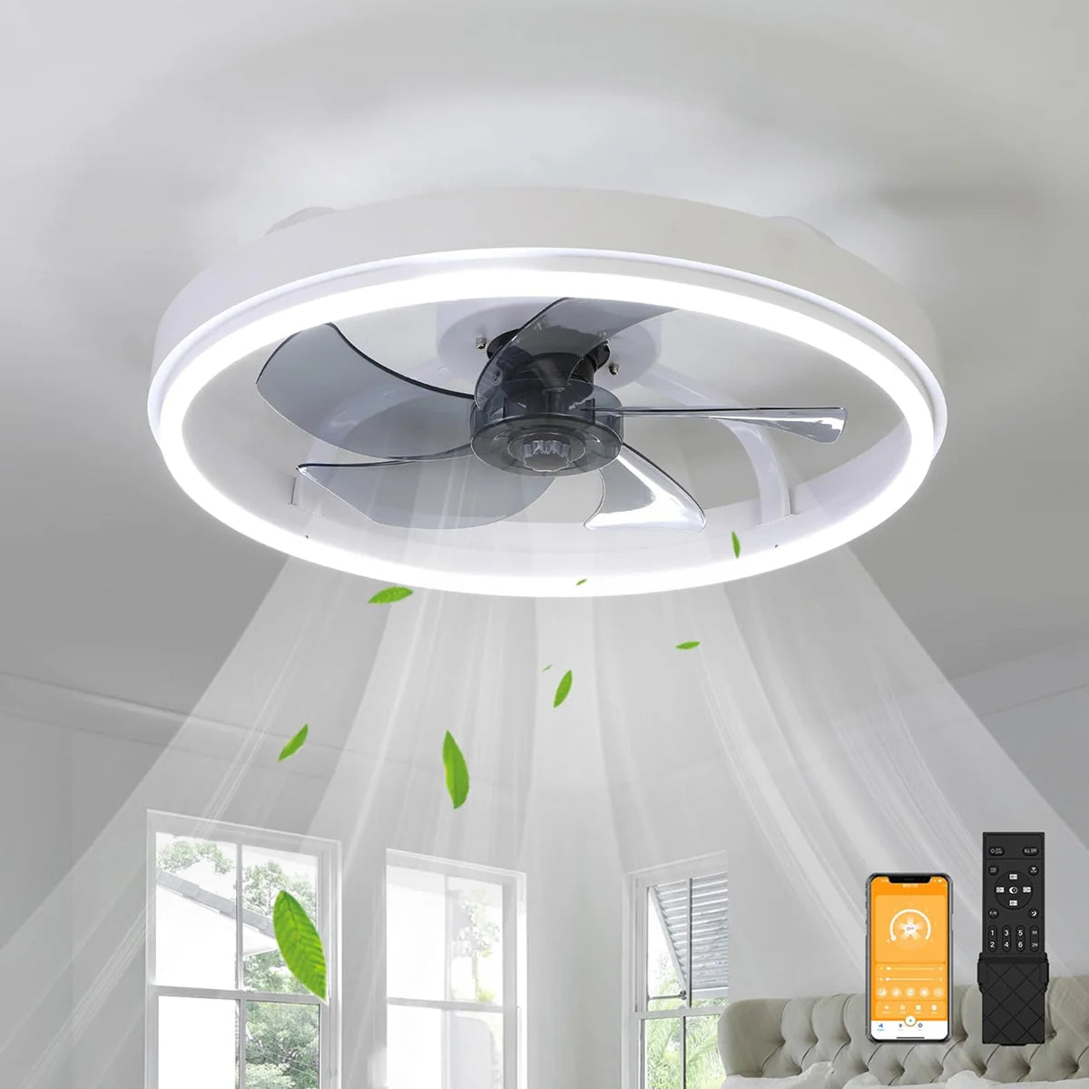 Deckenventilator Leise Fernbedienung - LED Licht Dimmbar 132cm - Wohnzimmer Schlafzimmer