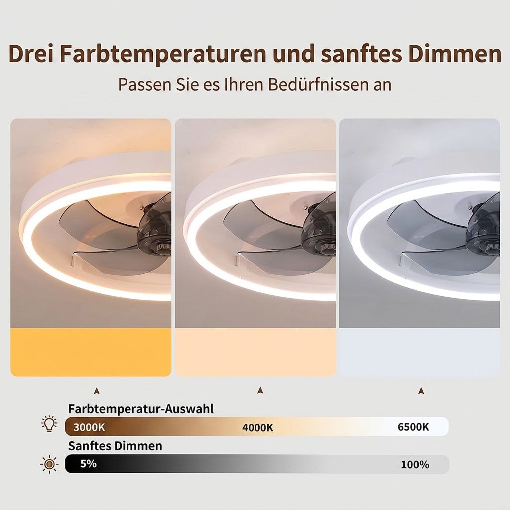 Deckenventilator Leise Fernbedienung - LED Licht Dimmbar 132cm - Wohnzimmer Schlafzimmer