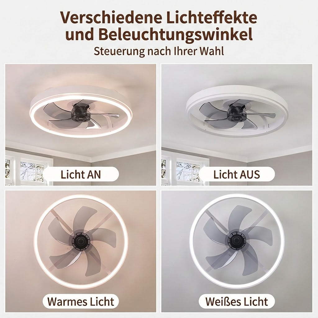 Deckenventilator Leise Fernbedienung - LED Licht Dimmbar 132cm - Wohnzimmer Schlafzimmer