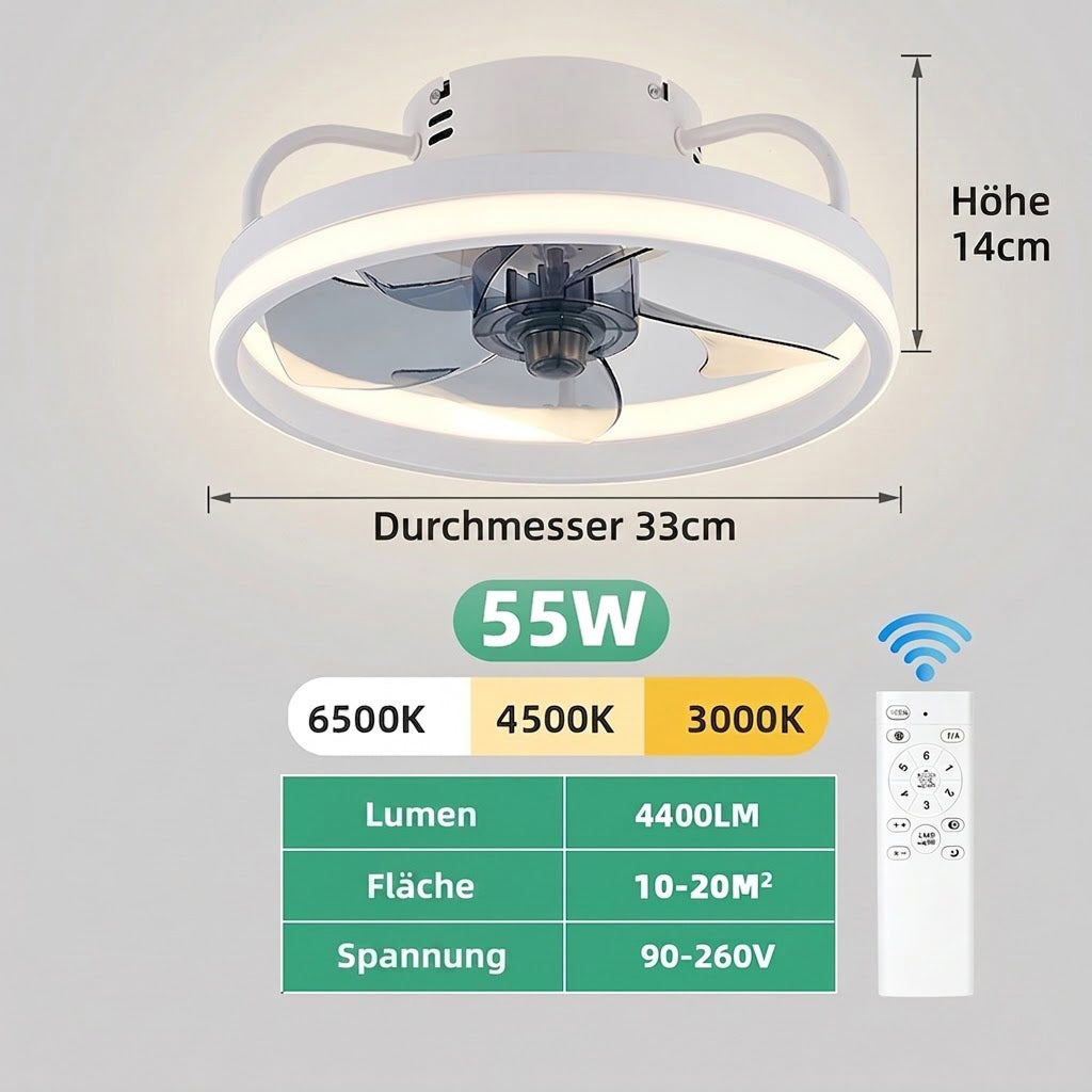 Deckenventilator Leise Fernbedienung - LED Licht Dimmbar 132cm - Wohnzimmer Schlafzimmer