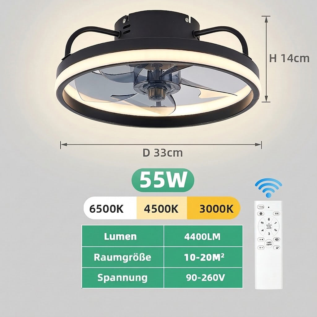 Deckenventilator Leise Fernbedienung - LED Licht Dimmbar 132cm - Wohnzimmer Schlafzimmer