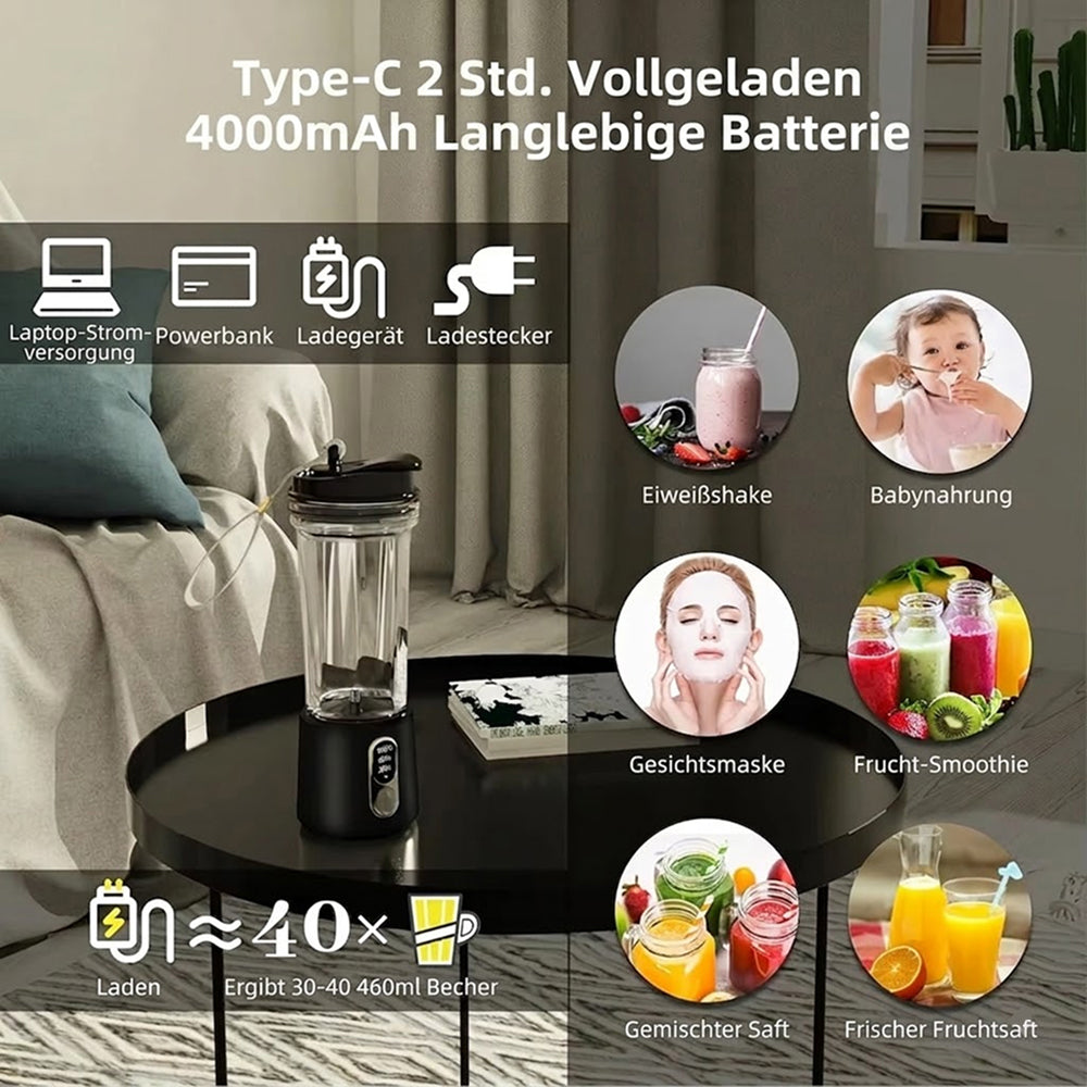 Tragbarer Mixer Akku Smoothie-Maker USB Wiederaufladbar Mini Standmixer Unterwegs Fitness