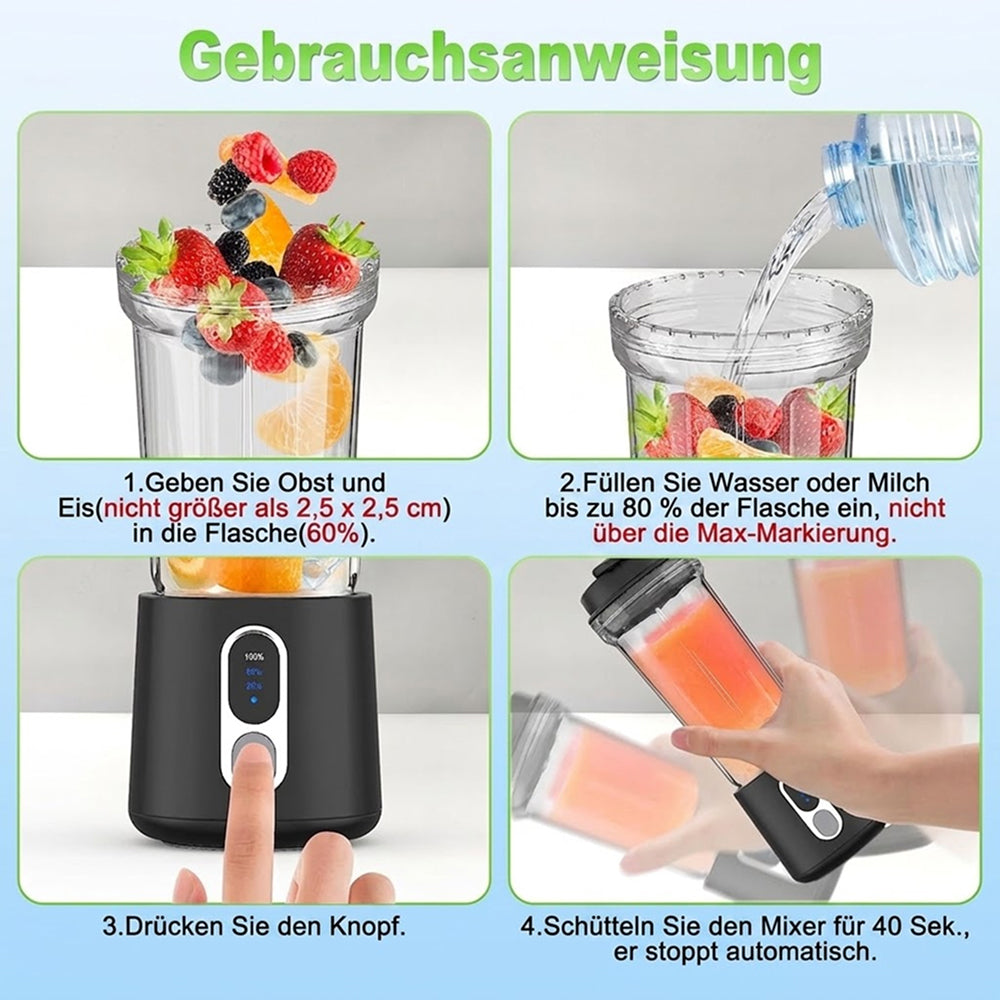 Tragbarer Mixer Akku Smoothie-Maker USB Wiederaufladbar Mini Standmixer Unterwegs Fitness