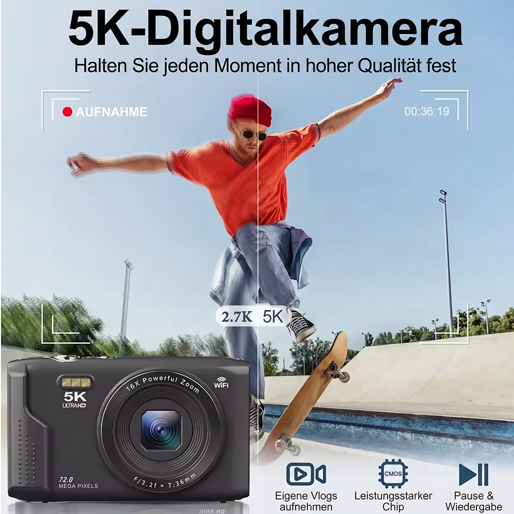 KiviJexi Kompaktkamera 5K Ultra HD 72MP