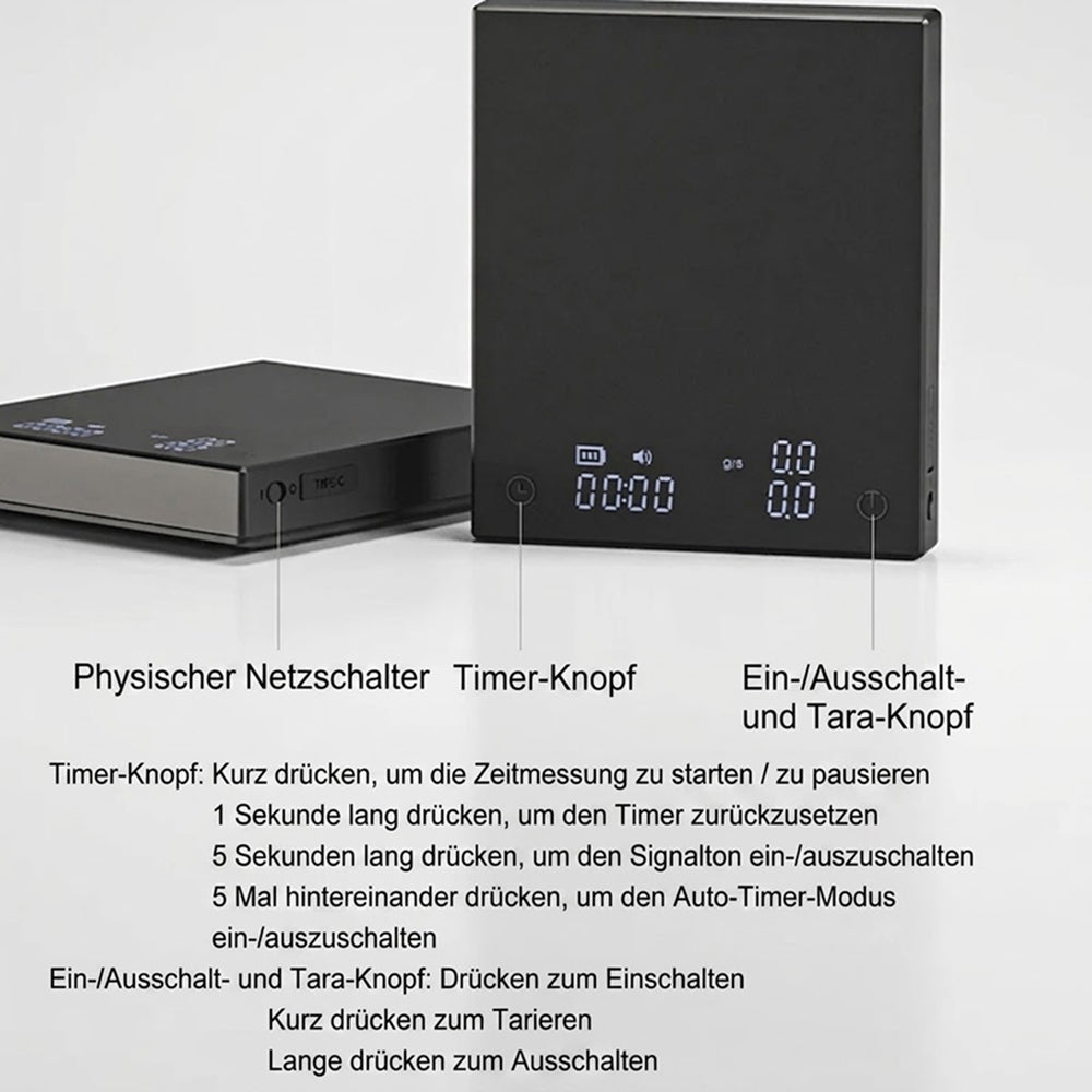 Kaffeewaage Digital - Timer LED Display 0.1g Präzision Edelstahl - Barista Kaffee-Liebhaber