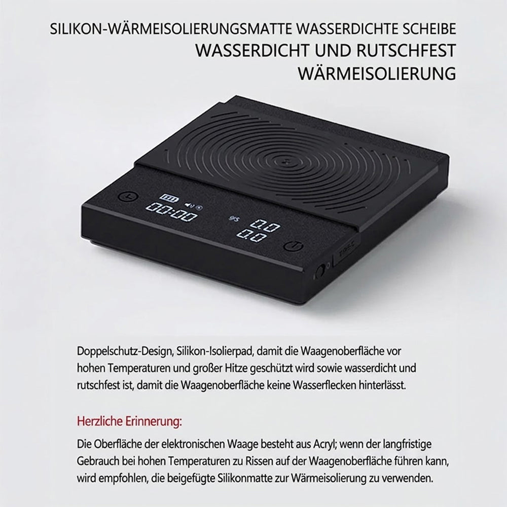 Kaffeewaage Digital - Timer LED Display 0.1g Präzision Edelstahl - Barista Kaffee-Liebhaber