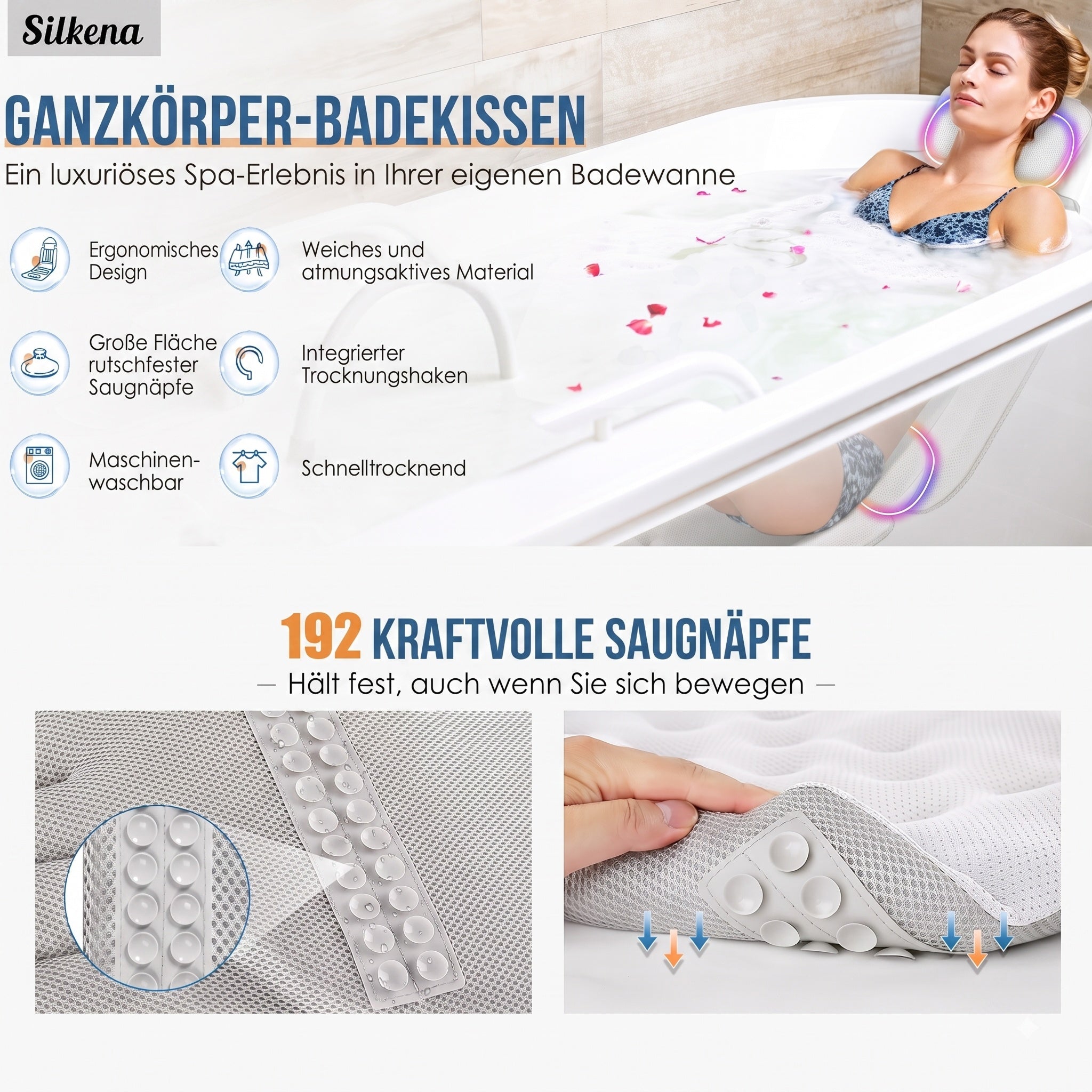 LimiJaxi Ergonomisches Badewannenkissen für Maximalen Komfort