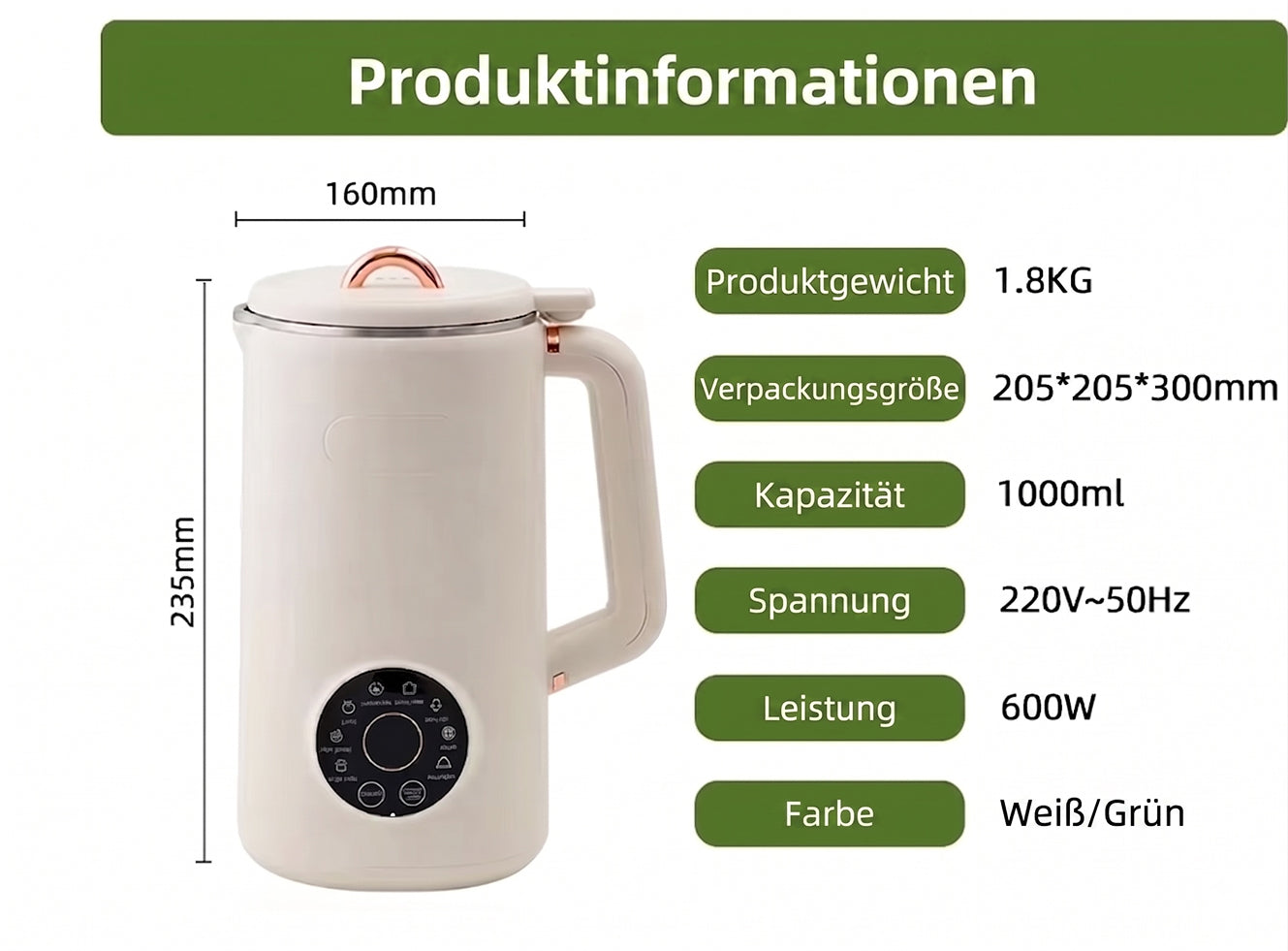 Pflanzenmilchmaschine Selbstreinigend 6 Programme - 1.5L Edelstahl - Veganer