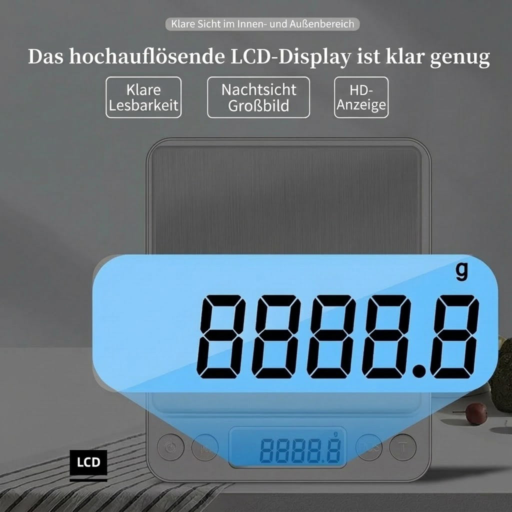Scalevyx Präzisions-Küchenwaage 0,1g bis 3kg
