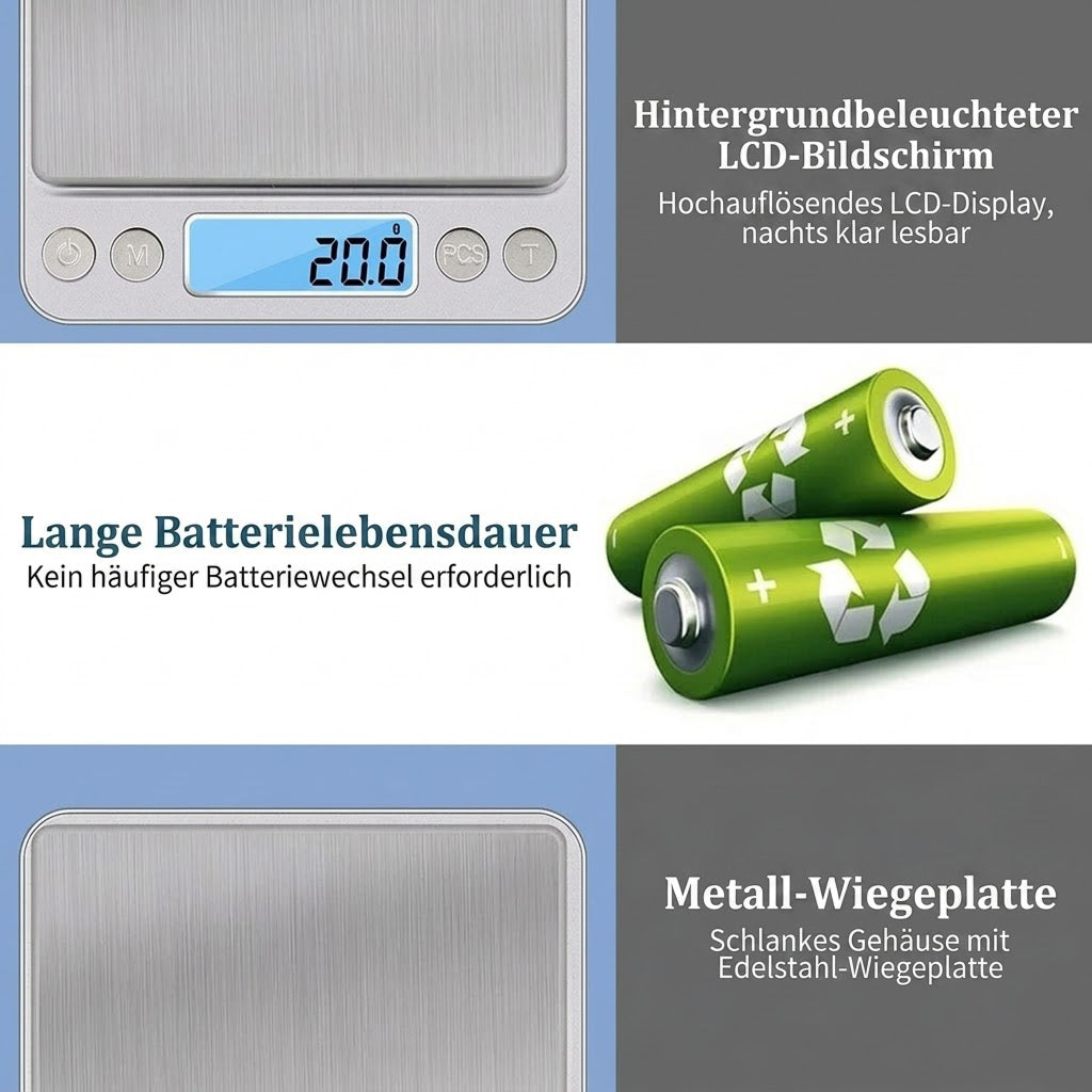 Scalevyx Präzisions-Küchenwaage 0,1g bis 3kg