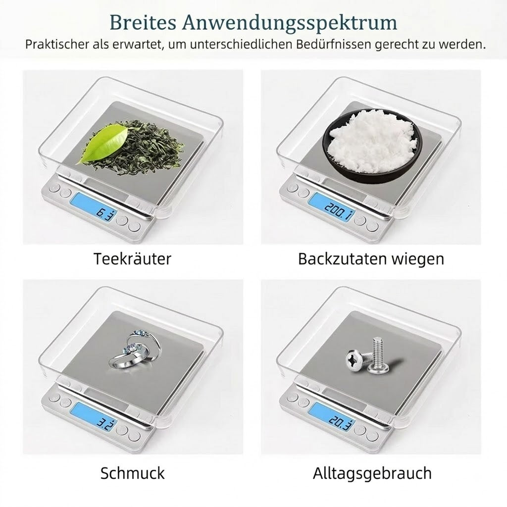 Scalevyx Präzisions-Küchenwaage 0,1g bis 3kg