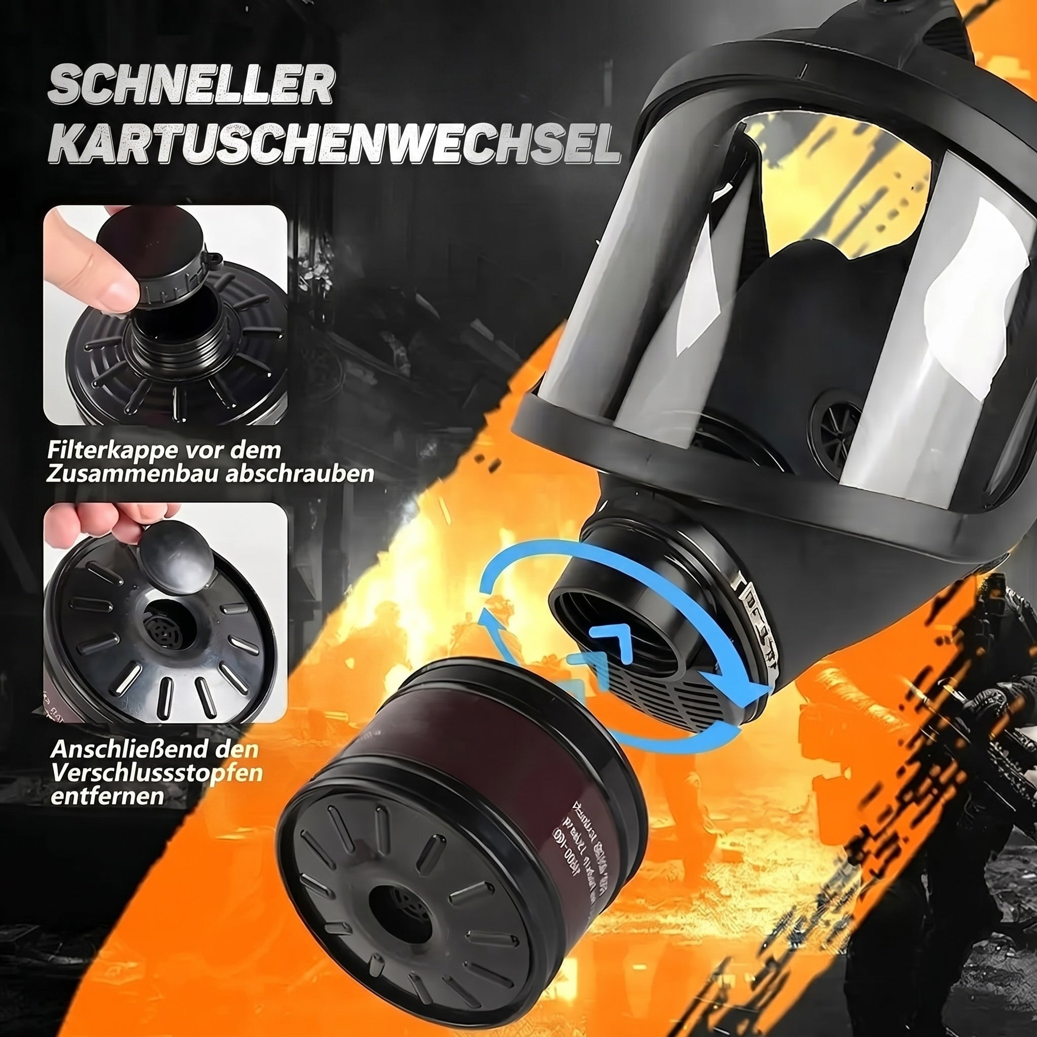 Gasmaske Vollmaske Aktivkohlefilter Atemschutz Maske Staub Lack Chemikalien Herren Damen