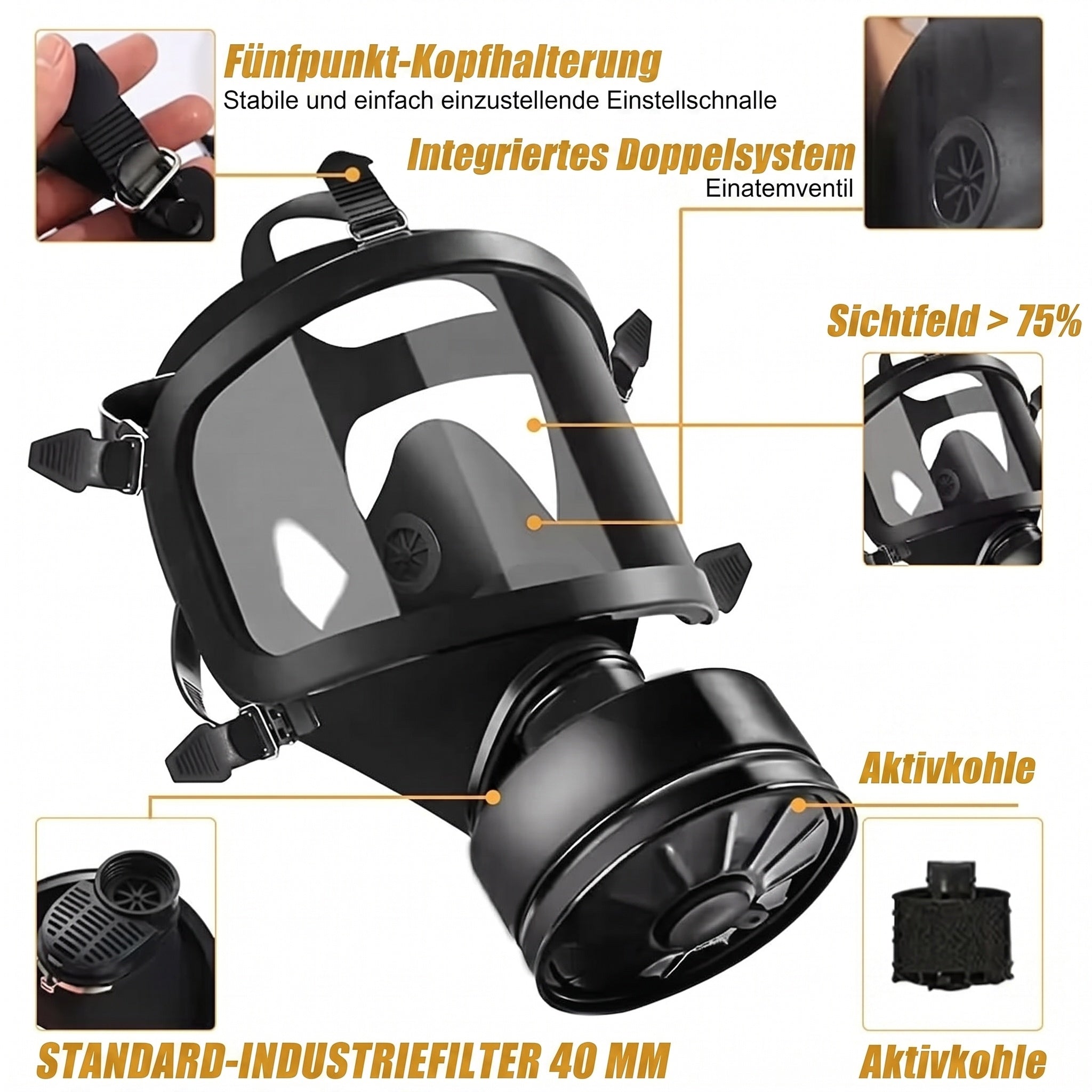 Gasmaske Vollmaske Aktivkohlefilter Atemschutz Maske Staub Lack Chemikalien Herren Damen