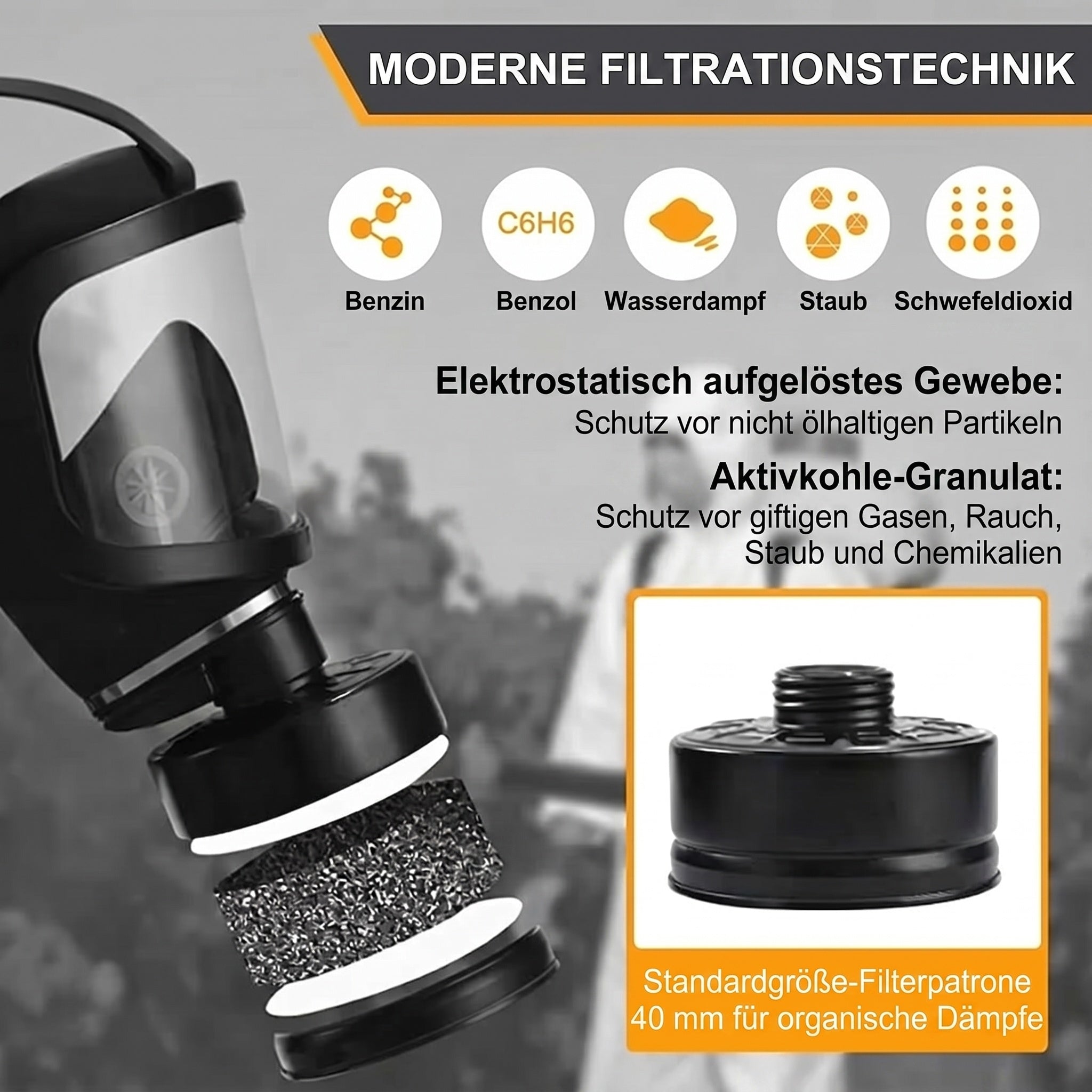 Gasmaske Vollmaske Aktivkohlefilter Atemschutz Maske Staub Lack Chemikalien Herren Damen