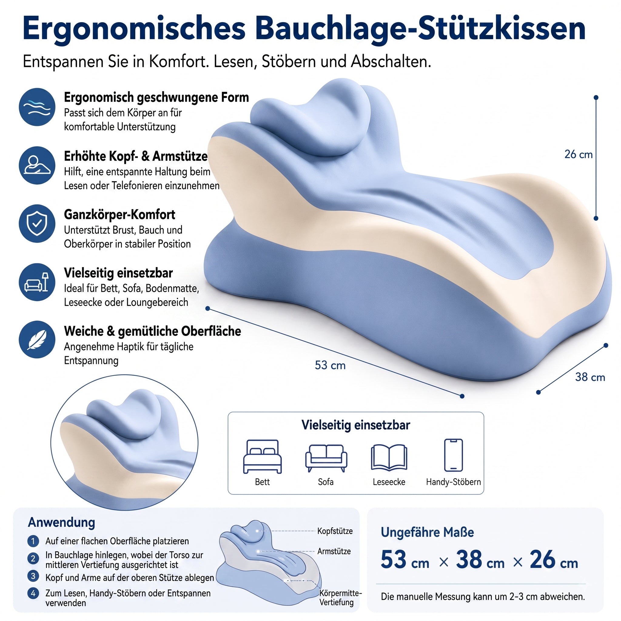 VaelisFen Ergonomisches Lesekissen mit Memory-Foam