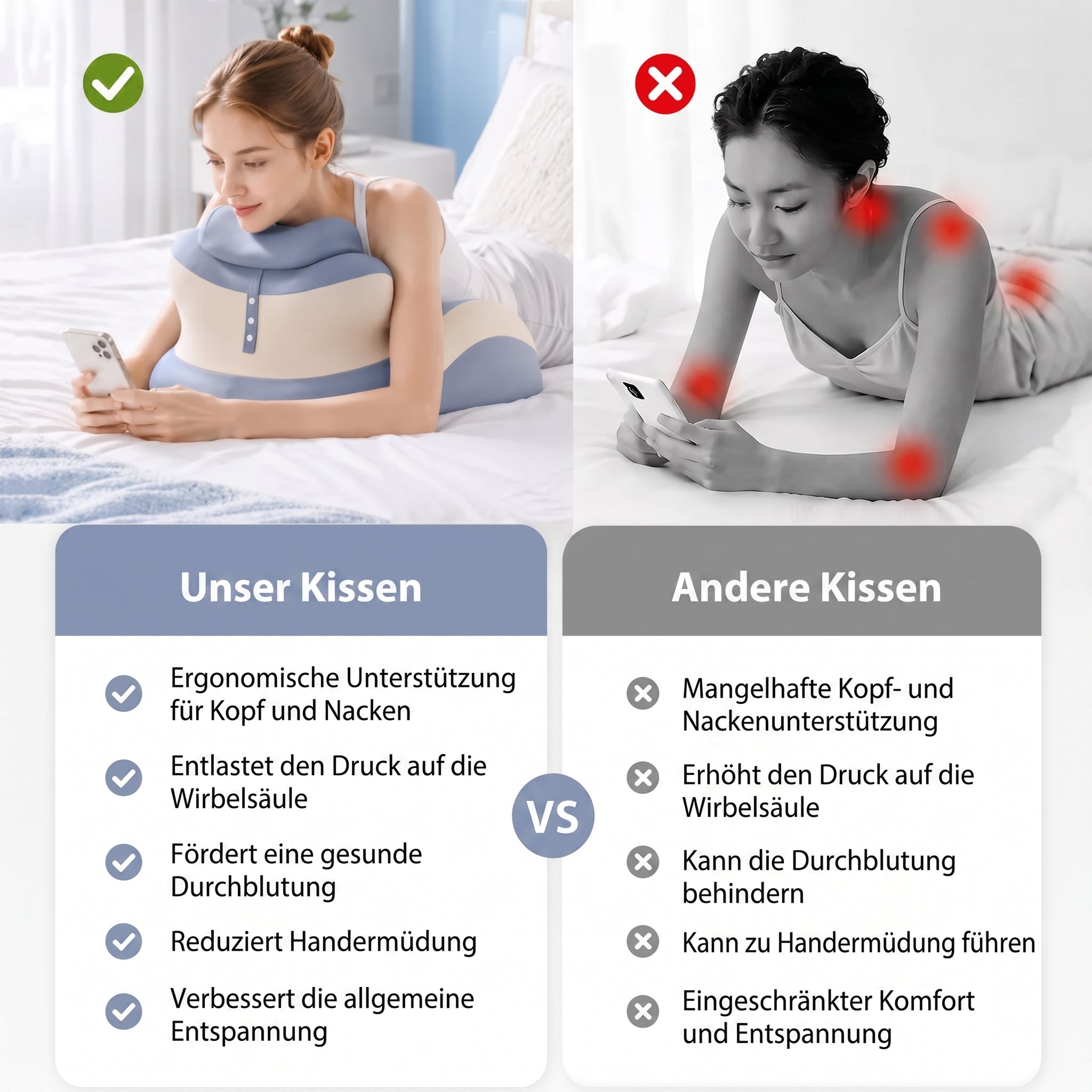 VaelisFen Ergonomisches Lesekissen mit Memory-Foam