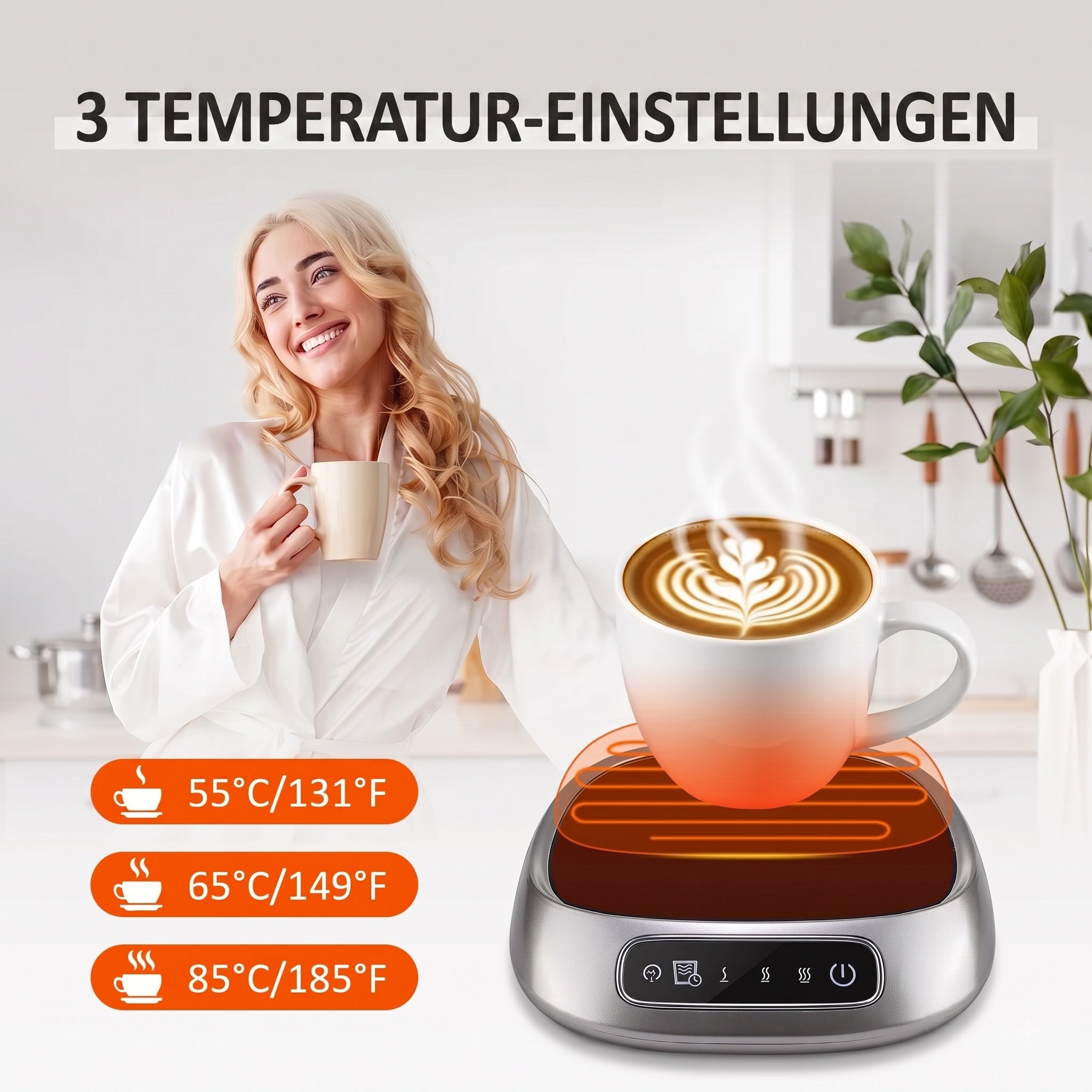WarimCovi Elektrischer Tassenwärmer mit 3 Heizstufen