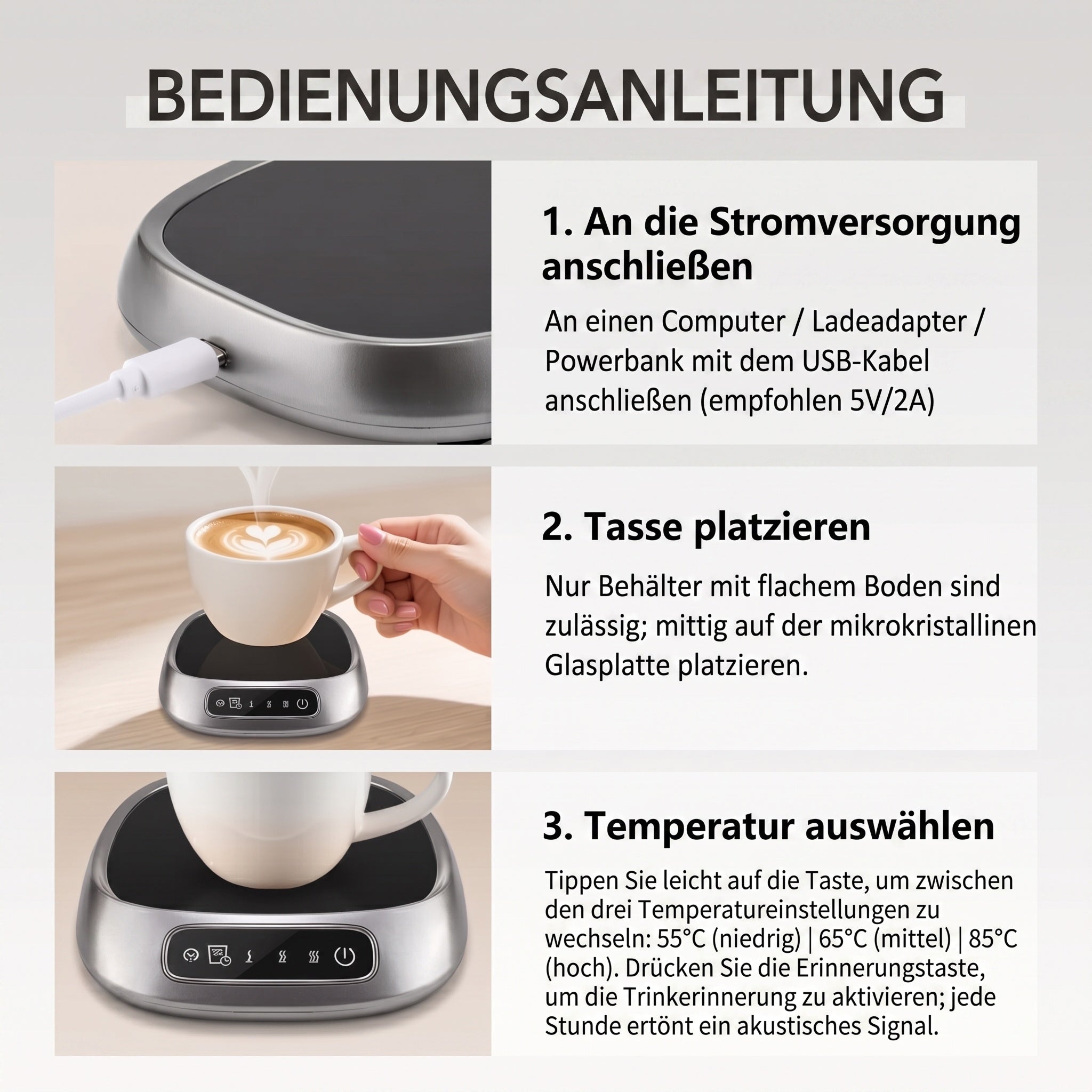 WarimCovi Elektrischer Tassenwärmer mit 3 Heizstufen